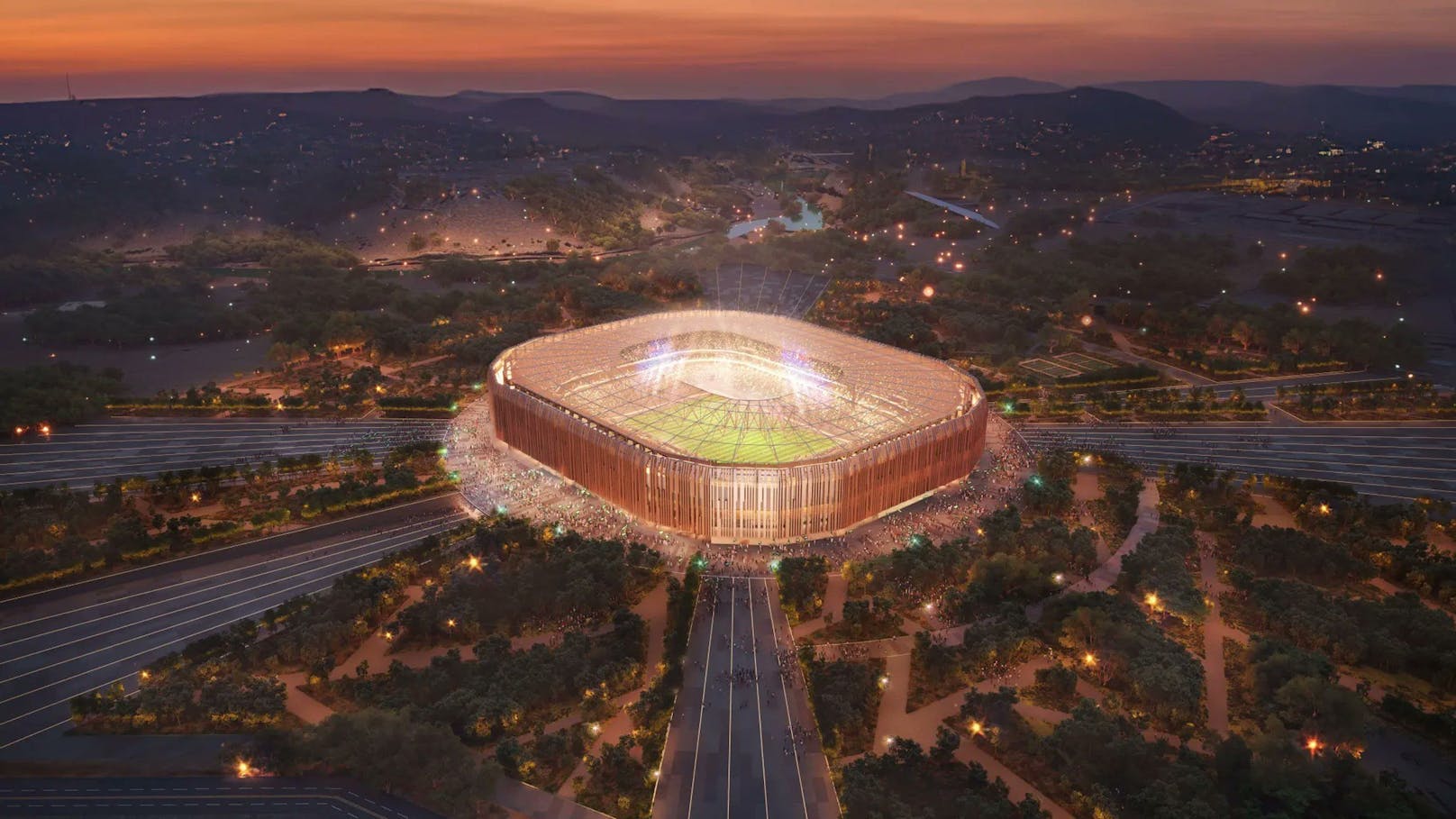 <strong>South Riyadh Stadium, Riad</strong>: Wie es der Name schon sagt, befindet sich dieses Stadion im Süden von Riad. Das Highlight dieses Gebäudes, das übrigens ebenfalls von Populous entworfen wurde, ist das durchsichtige Dach.