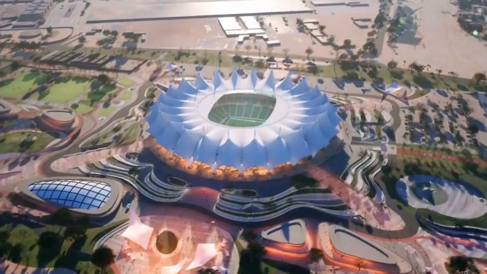 <strong>King Fahd Sports City Stadium, Riad</strong>: Dieses Stadion gehört zu den vieren, die bereits existieren: Es stammt von 1987 und befindet sich im Osten von Riad. Das Architekturbüro Populous renoviert es derzeit, danach sollen statt 58.000 bis zu 70.000 Menschen darin Platz haben.