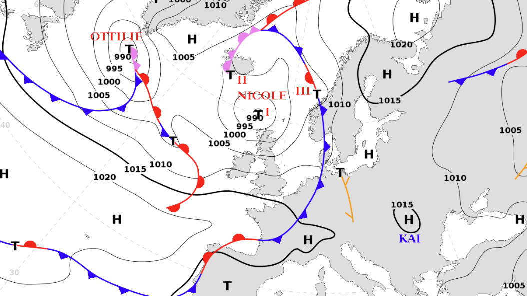 Bodendruck- und Frontenkarte für Mittwoch, 07. August.