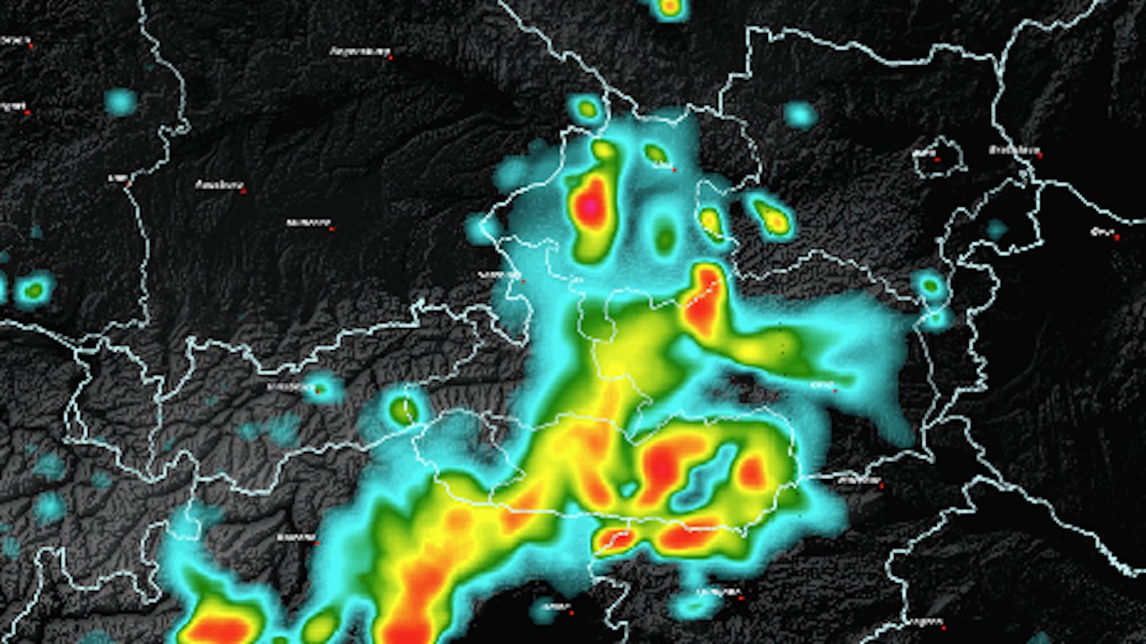 Karte zeigt, wo kräftige Gewitter in Österreich wüten