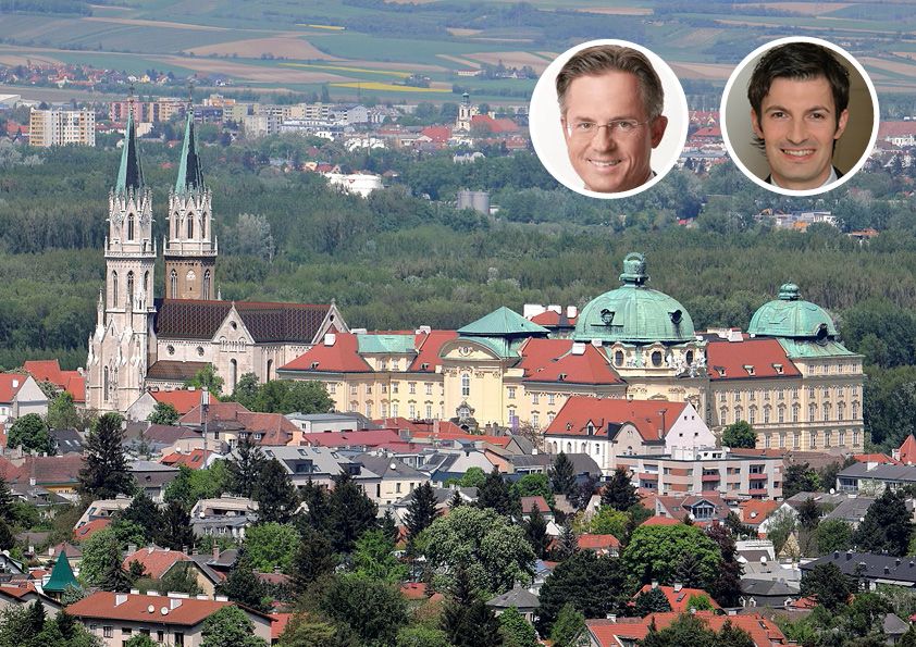 Im Zentrum des Grundstücks-Geschäfts stehen Klosterneuburgs Ex-Bürgermeister Stefan Schmuckenschlager (li.) und Gänserndorf Stadtchef René Lobner (re.).