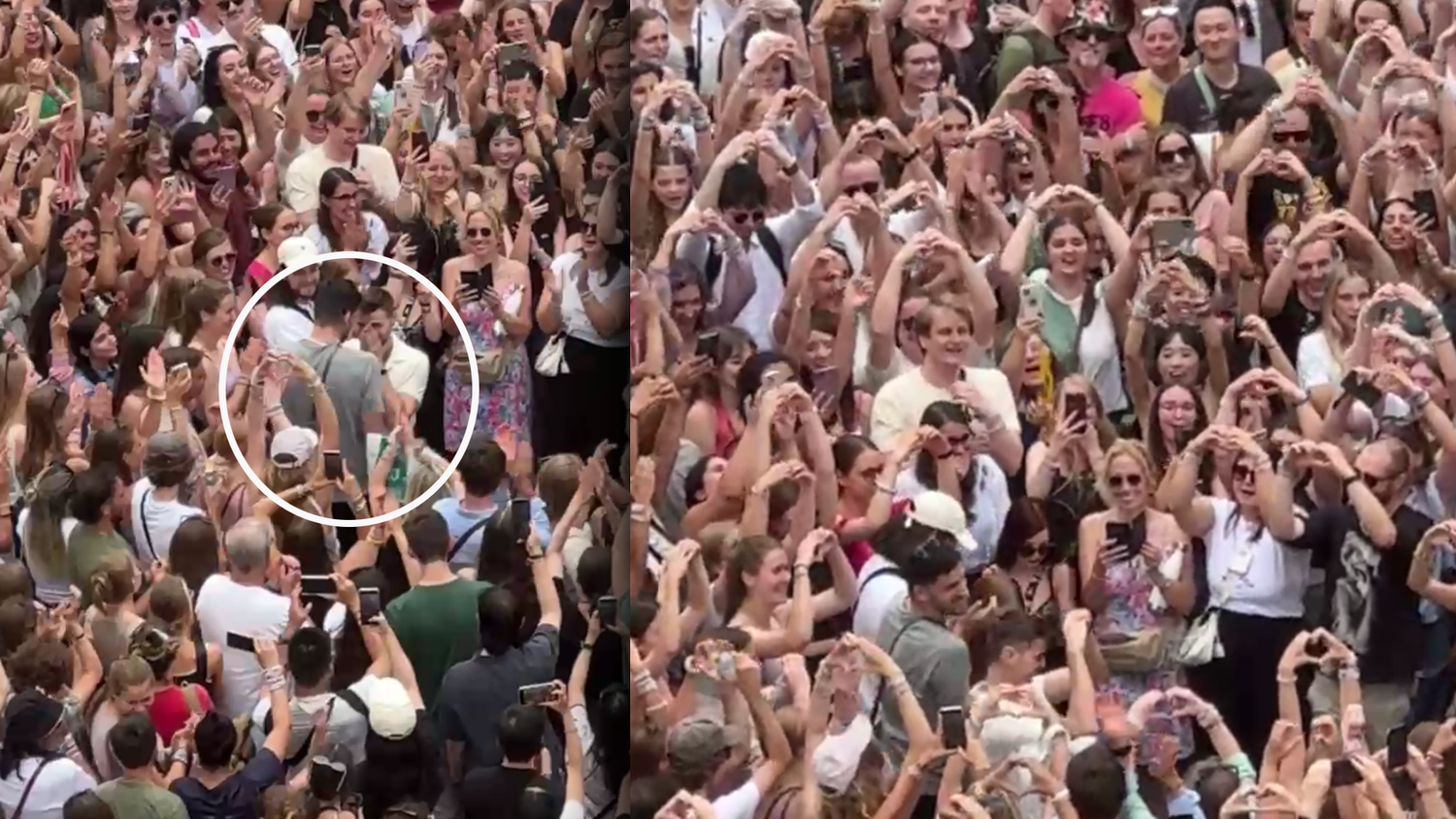 Nach dem Hochzeitsantrag kam es zu einer Umarmung. Die Menge jubelte mit.