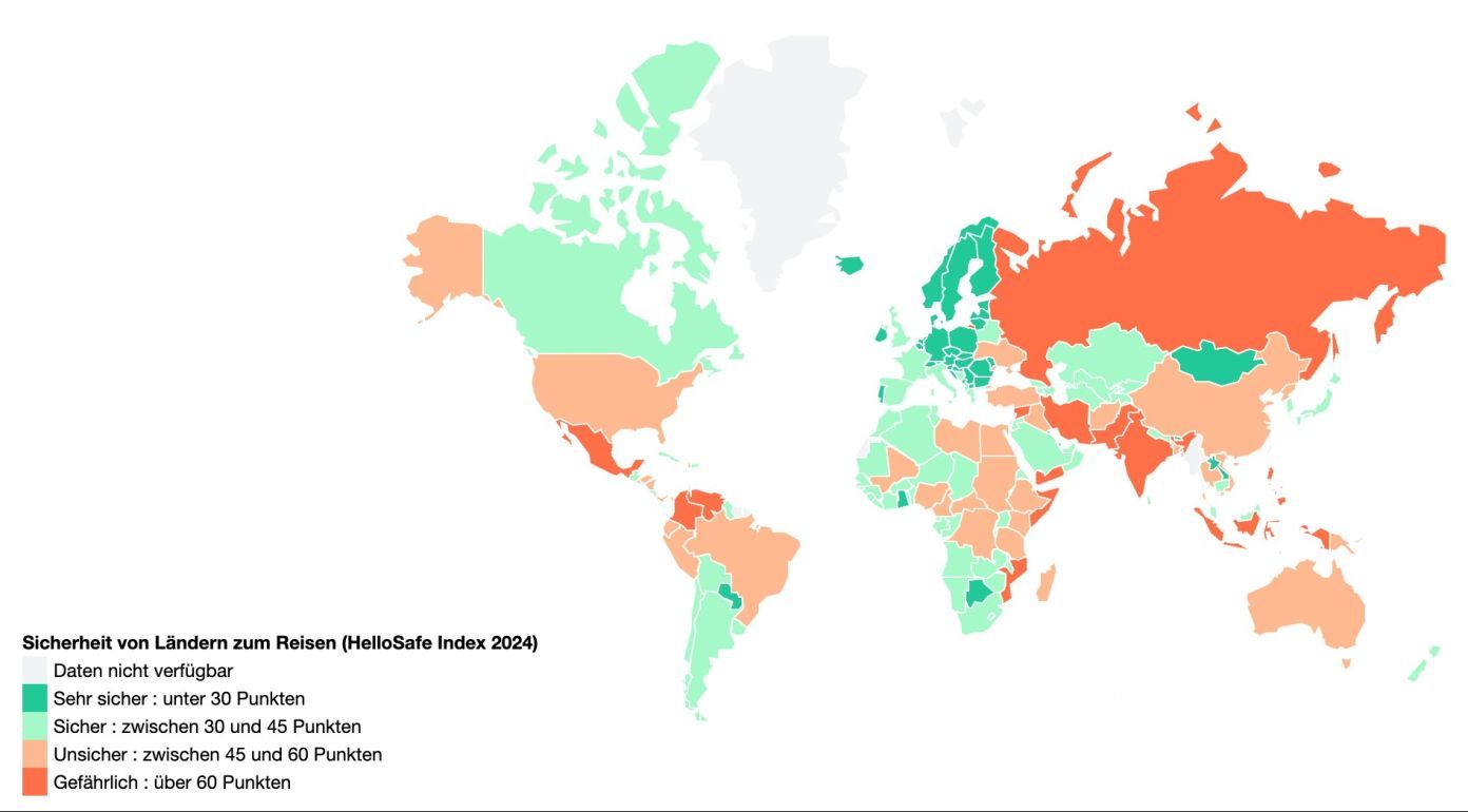 HelloSafe hat die sichersten und unsichersten Reiseländer veröffentlicht.