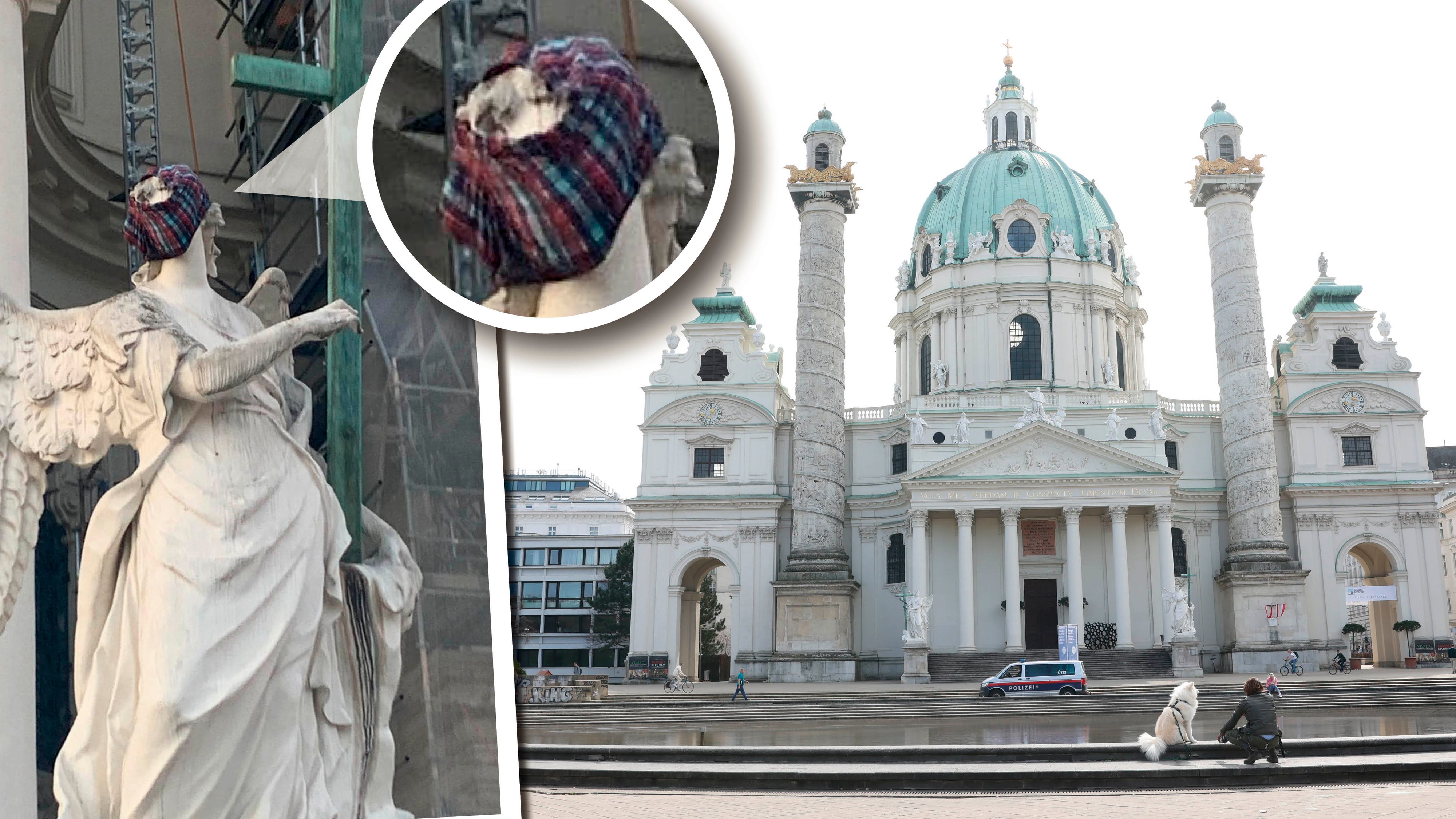 Unbekannte setzten einer Engelsstatue vor der Wiener Karlskirche eine Unterhose auf. Die ÖVP schäumt.