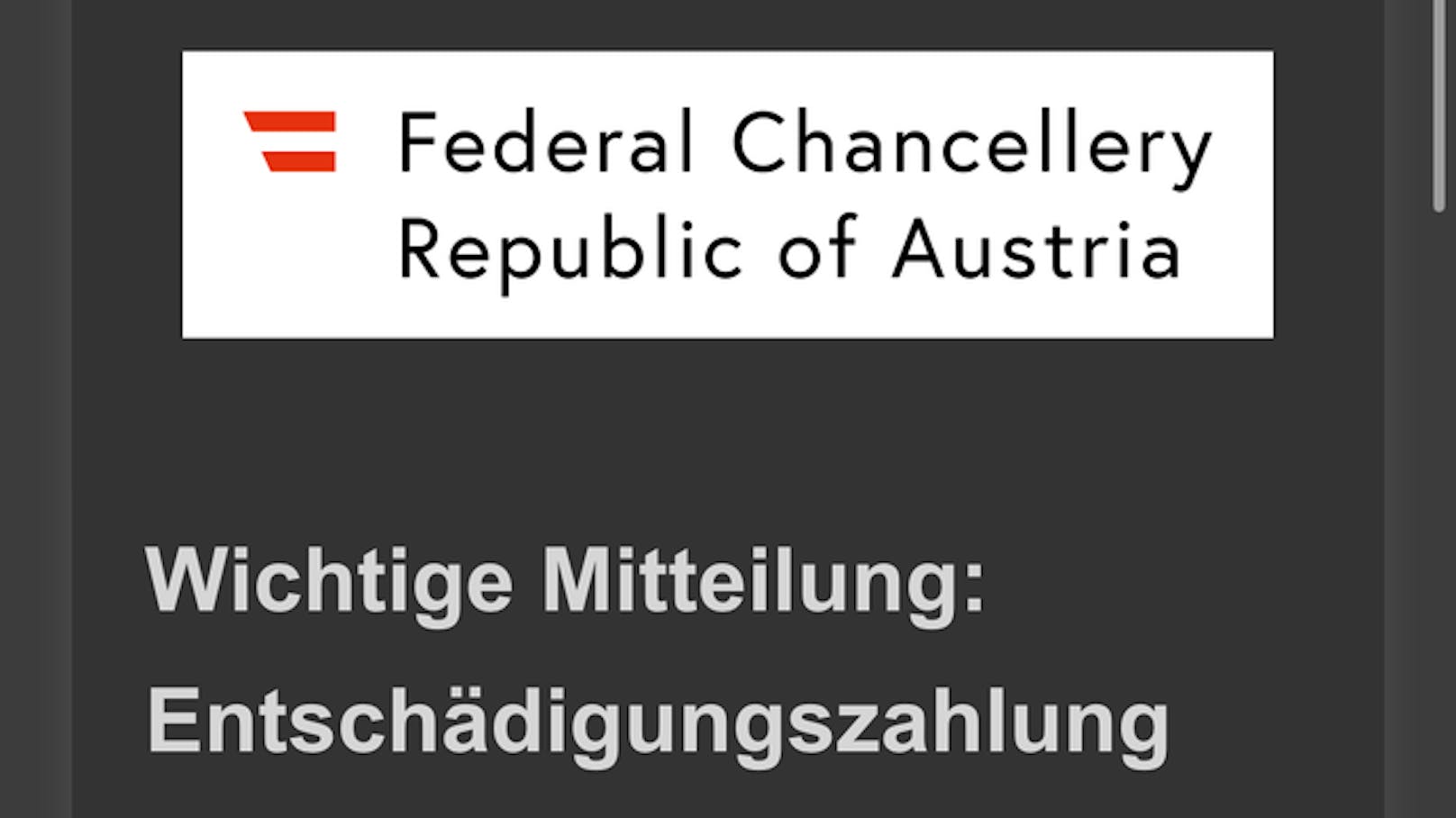 Die Nachricht (hier ein Email am Handy) sieht offiziell aus.