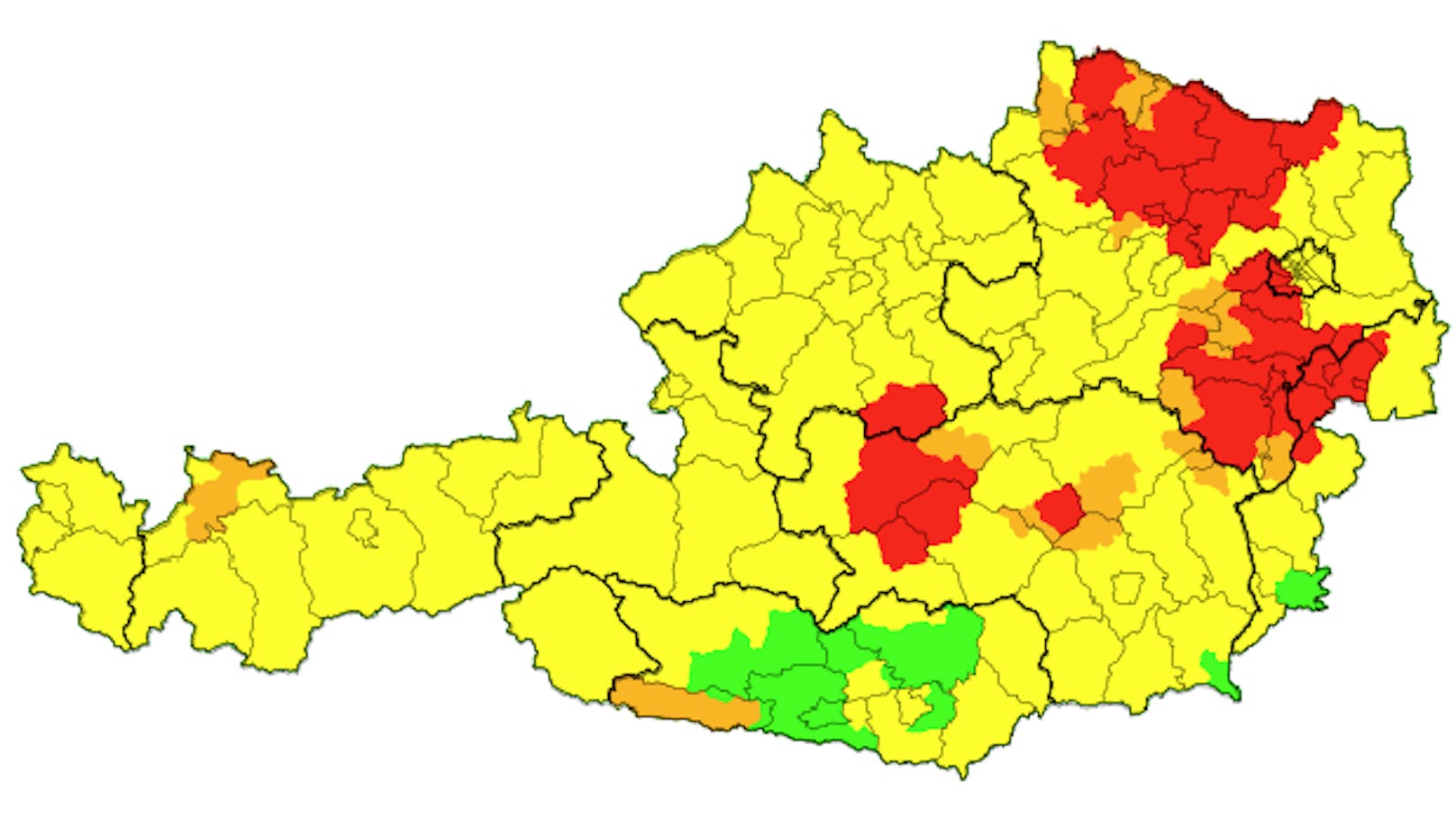 Die aktuelle Unwettersituation in Österreich. Es drohen Hagel, Überflutungen und Sturm.