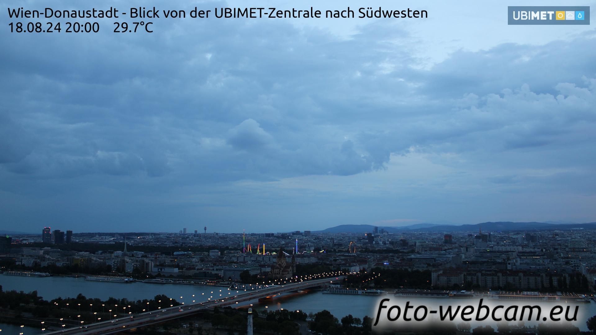 Donaustadt: Blick von der UBIMET-Zentrale nach Südwesten, wo ein starkes Gewitter aufzieht.