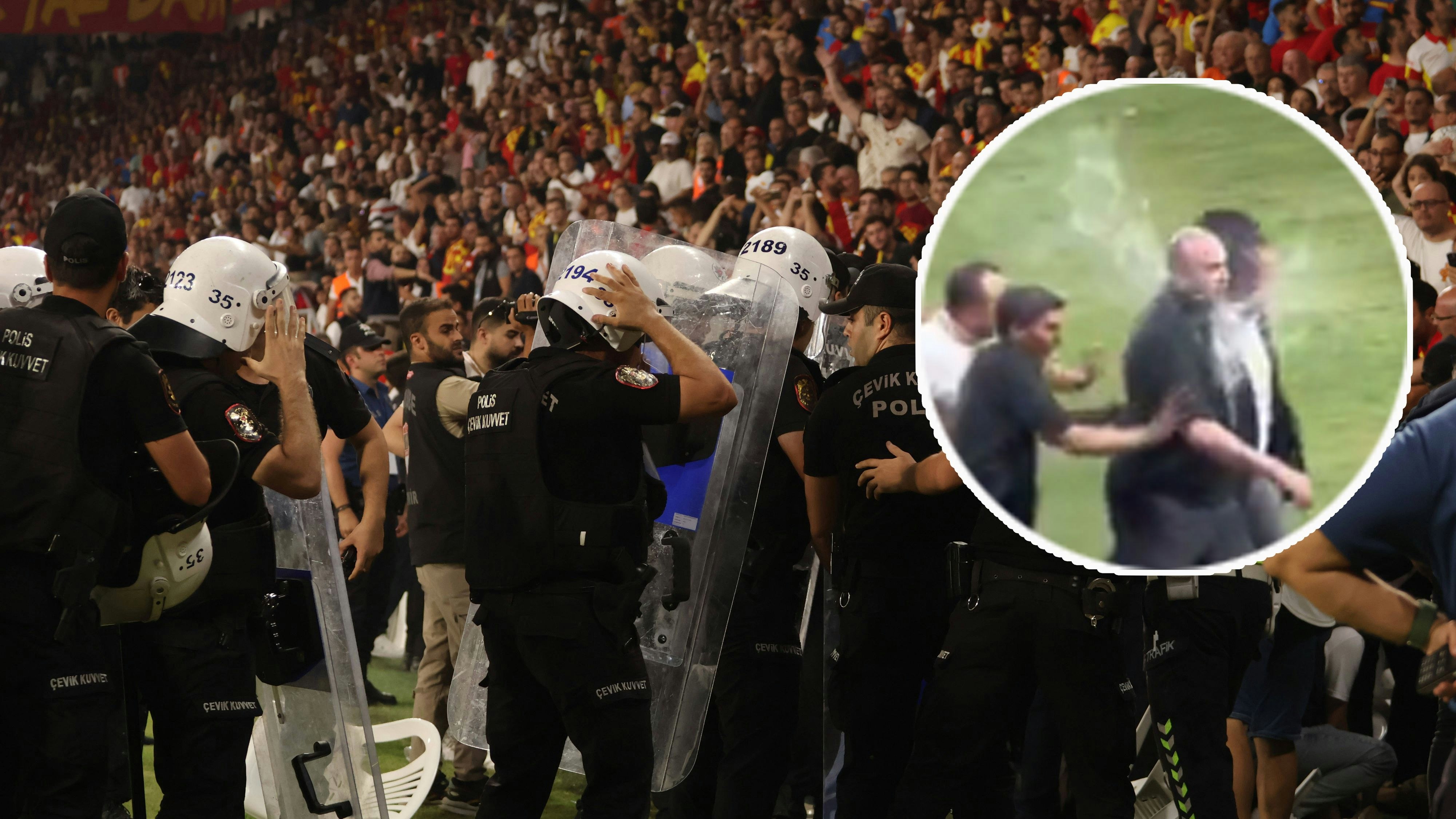 Ali Koc wird von einer Flasche getroffen.