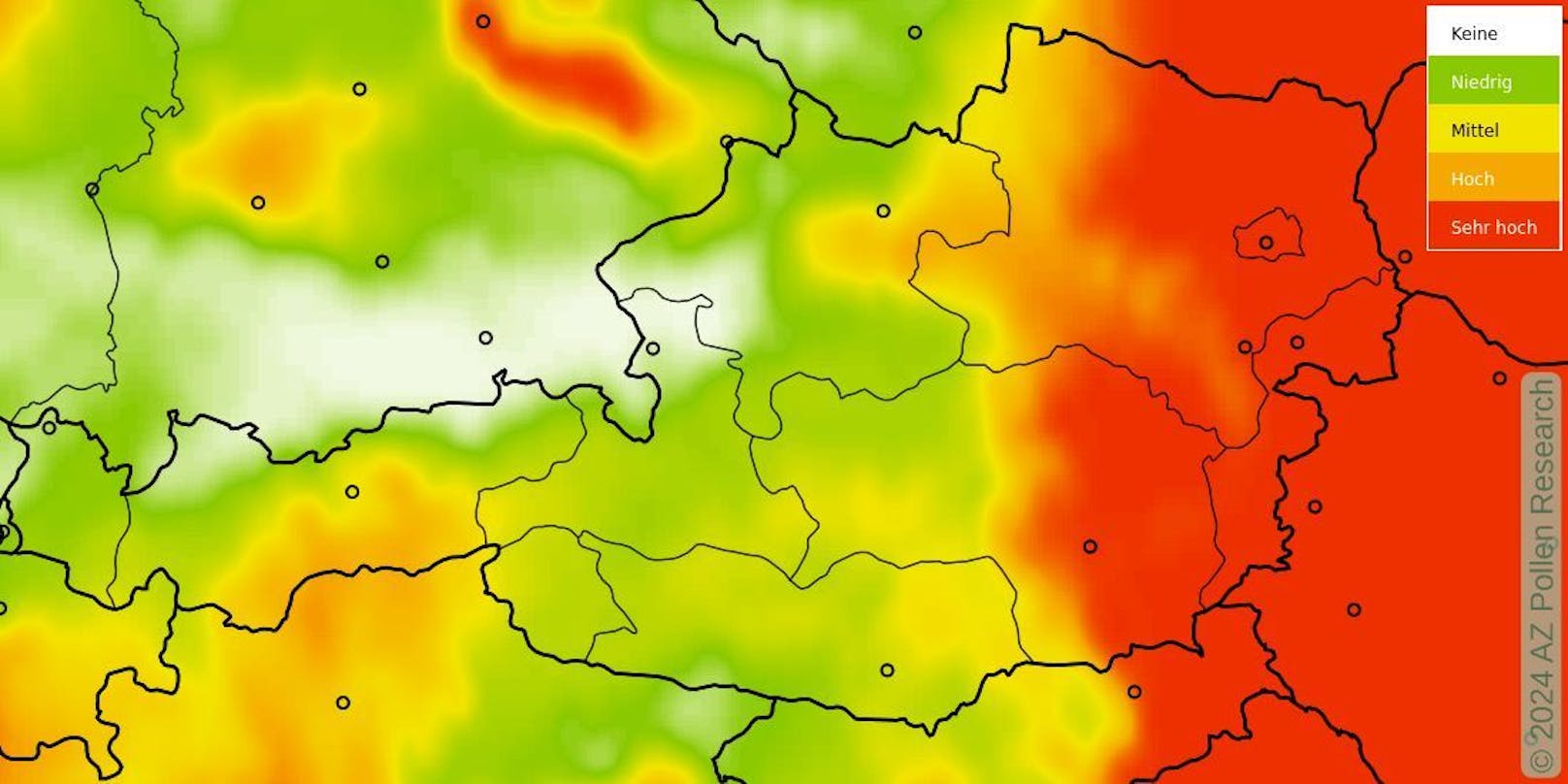 Prognoselandkarte Ragweed vom 18. August 2024