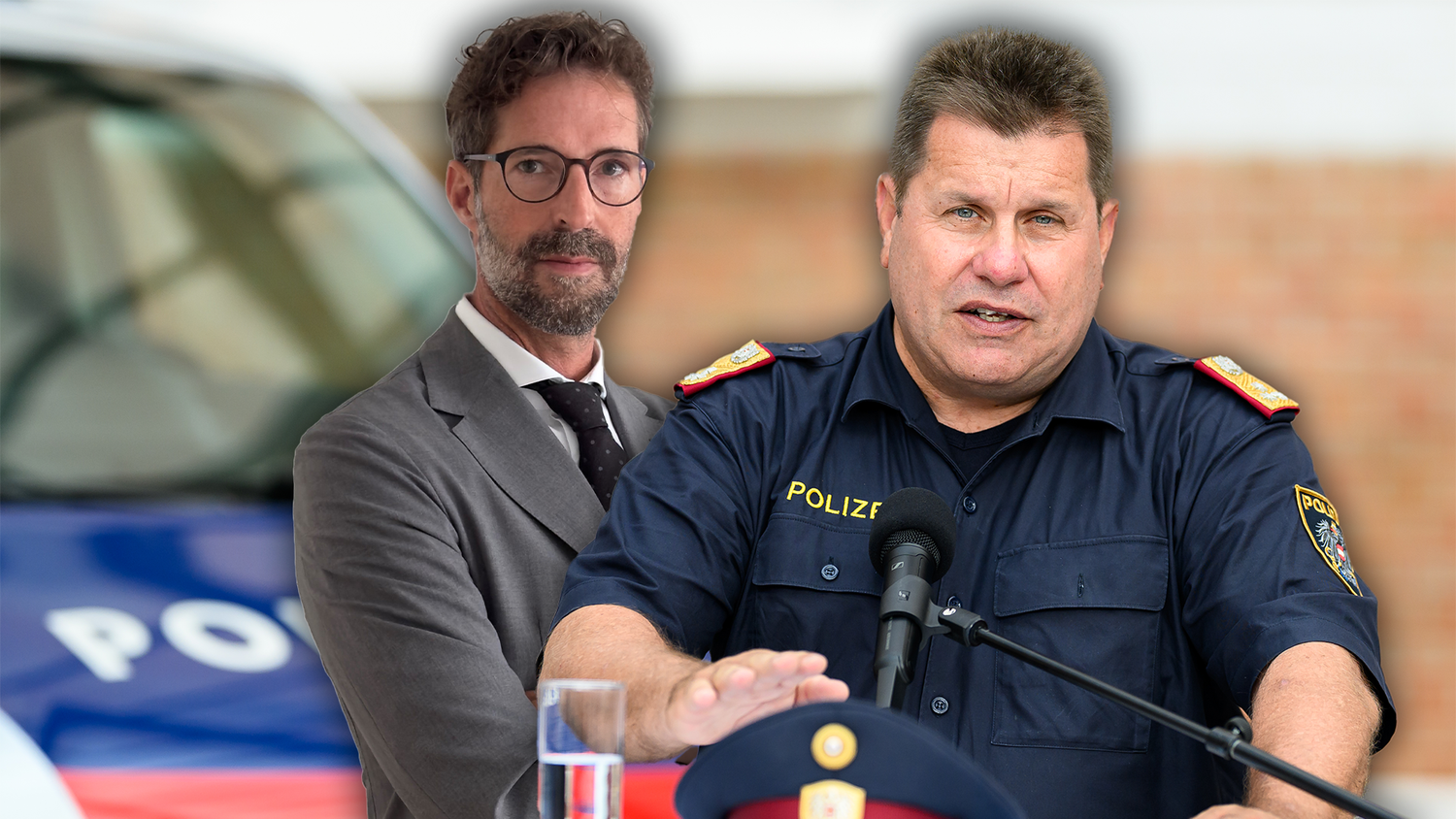 Polizeichef Michael Takacs (l. sein Anwalt Oliver Scherbaum) brachte erneut Klage gegen die FPÖ ein.