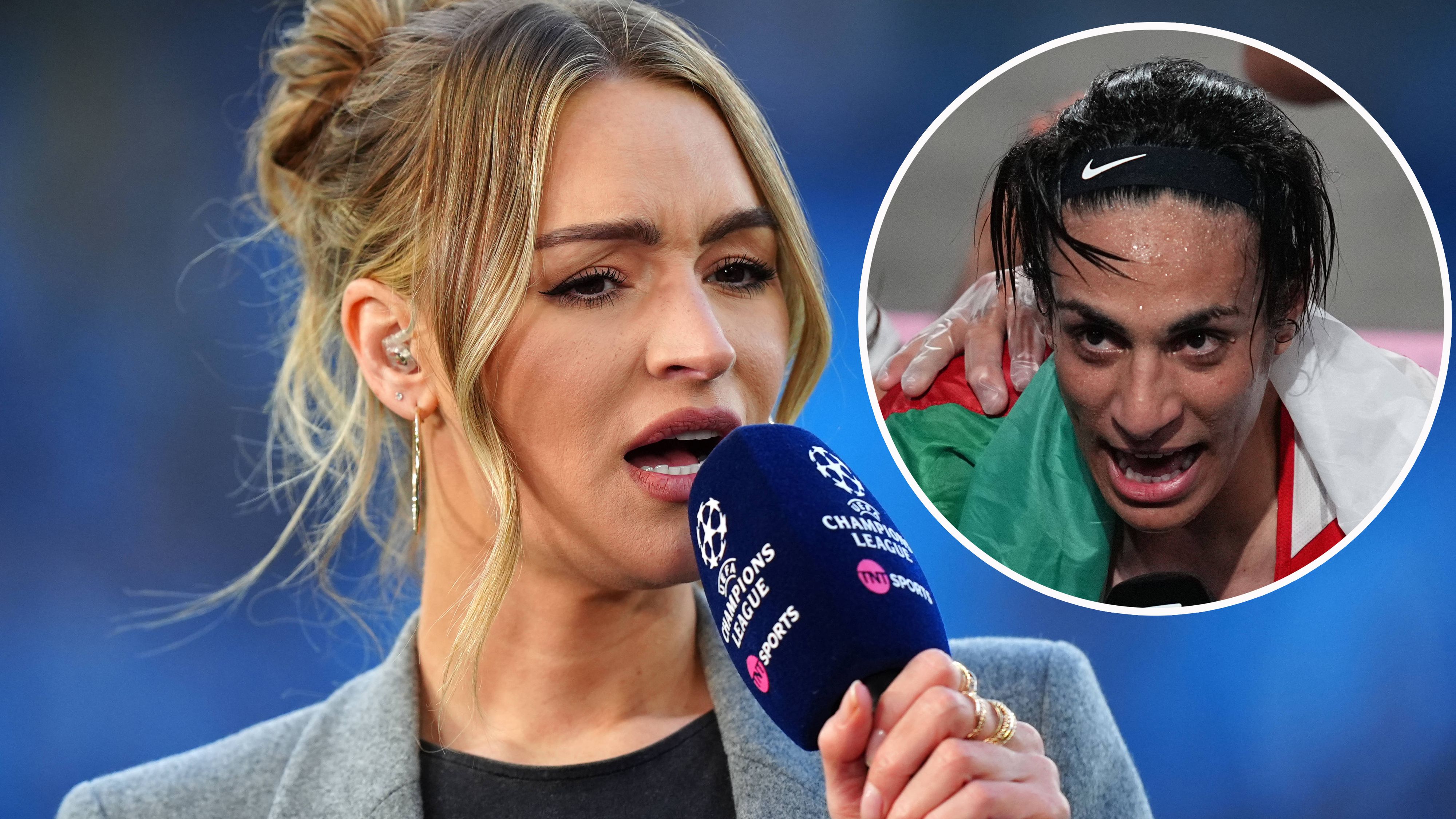 Laura Woods (l.) über Olympiasiegerin Imane&nbsp;Khelif.