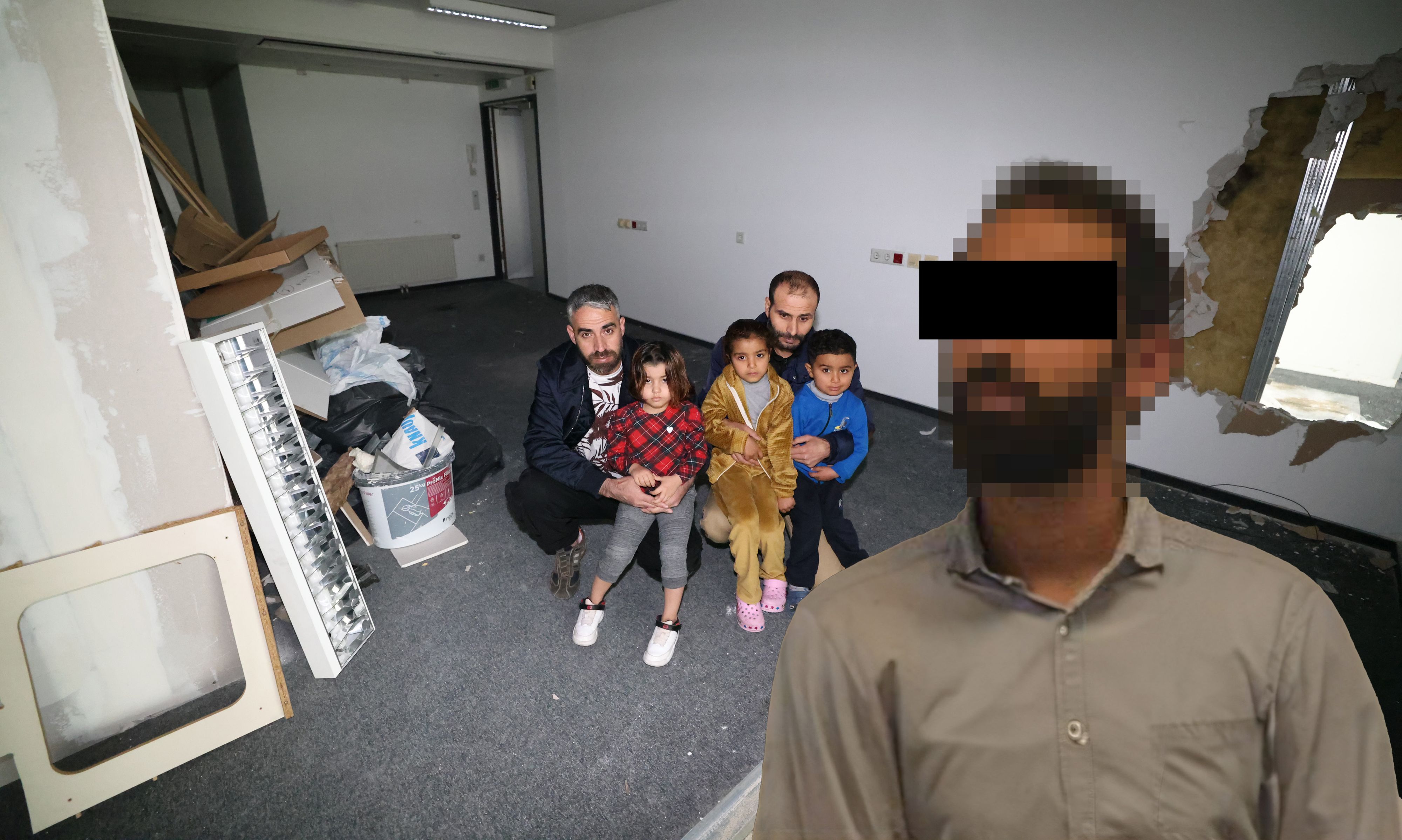 Zwei der betroffenen Familien aus der Dresdnerstraße; der verhaftete Vermieter (r. 29)