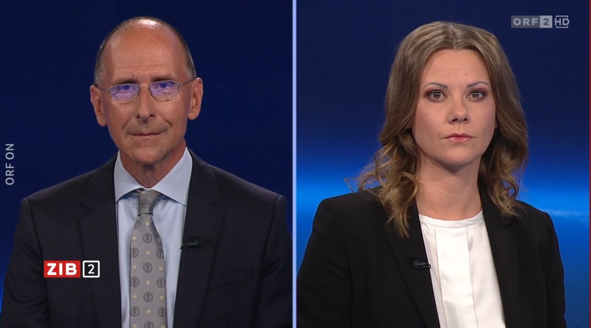 Peter Filzmaier und Susanne Puller-Knittelfelder im ZiB-2-Studio. 