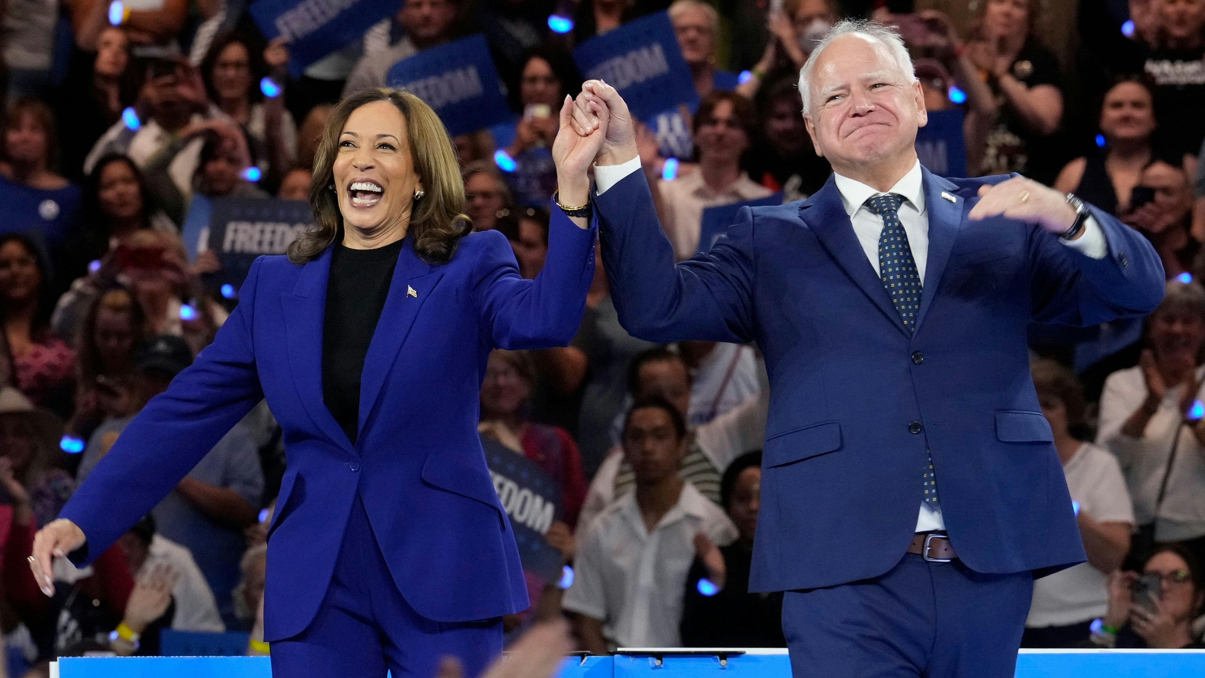 Dauerfröhliches Duo: Kamala Harris mit Tim Walz, der im Falle eines Wahlsieges Vizepräsident werden soll