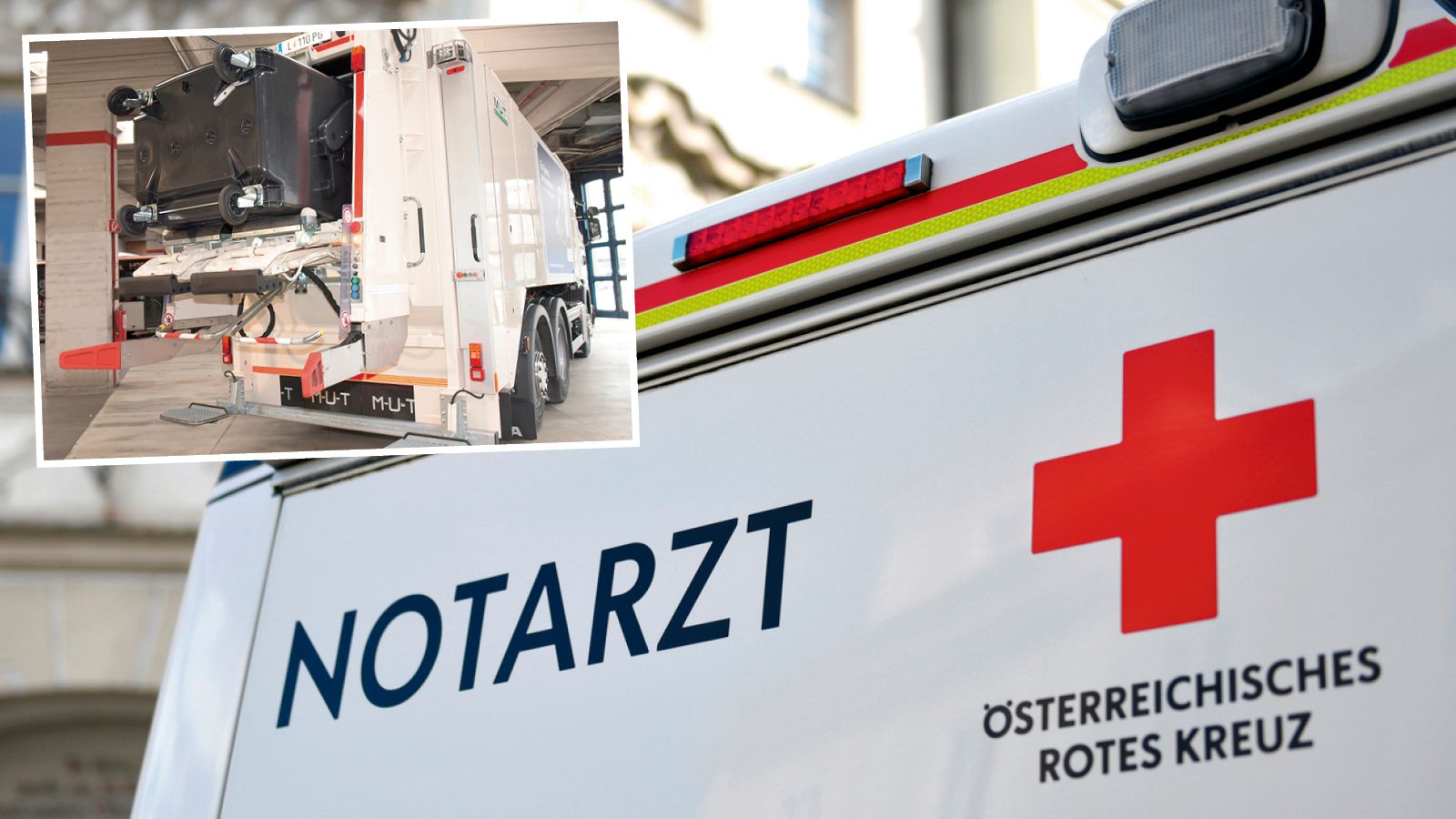 Ein Mitarbeiter der Linz AG stürzte vom Müllwagen und verletzte sich schwer. Der Notarzt brachte ihn ins Krankenhaus.