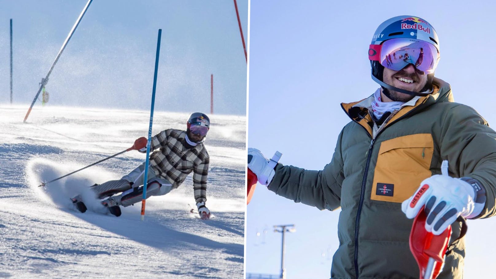 Ski-Star Hirscher im Holzfällerhemd im Stangenwald