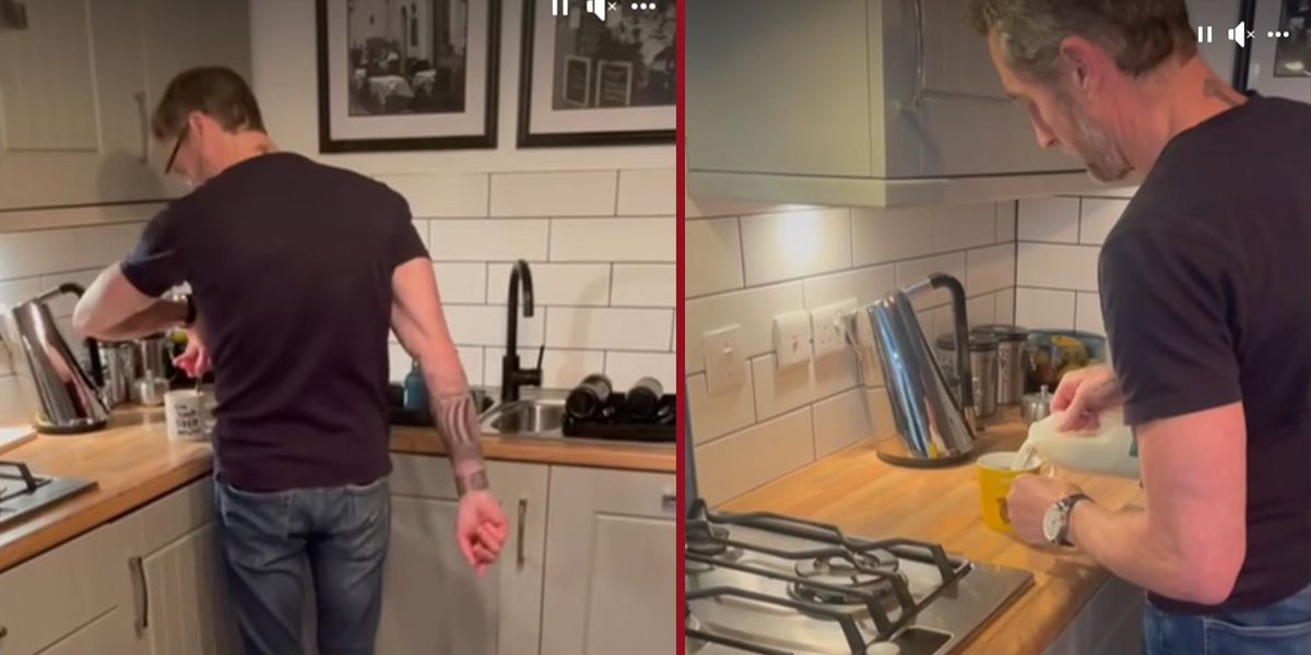 Damien Gath beim Zubereiten einer Tasse Kaffee vor (li.) und nach (re.) der neuen Therapie.