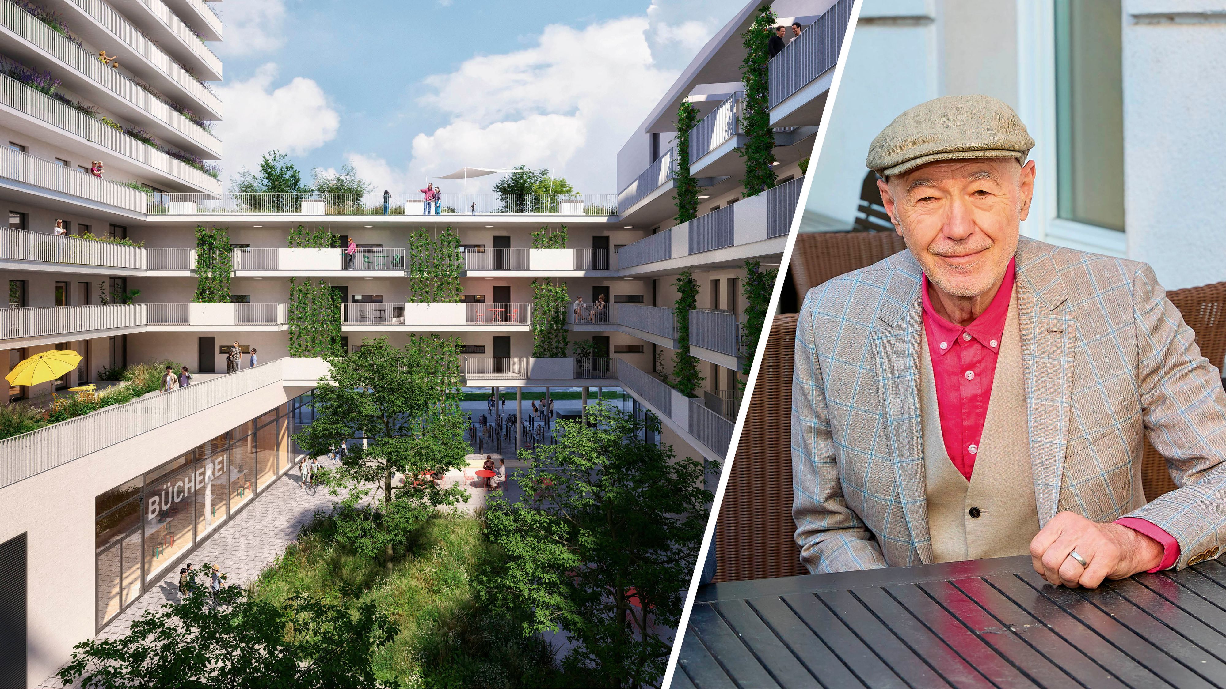 Der künftige Willi-Resetarits-Hof: So wird der Innenhof des Gemeindebaus in der Landgutgasse aussehen.