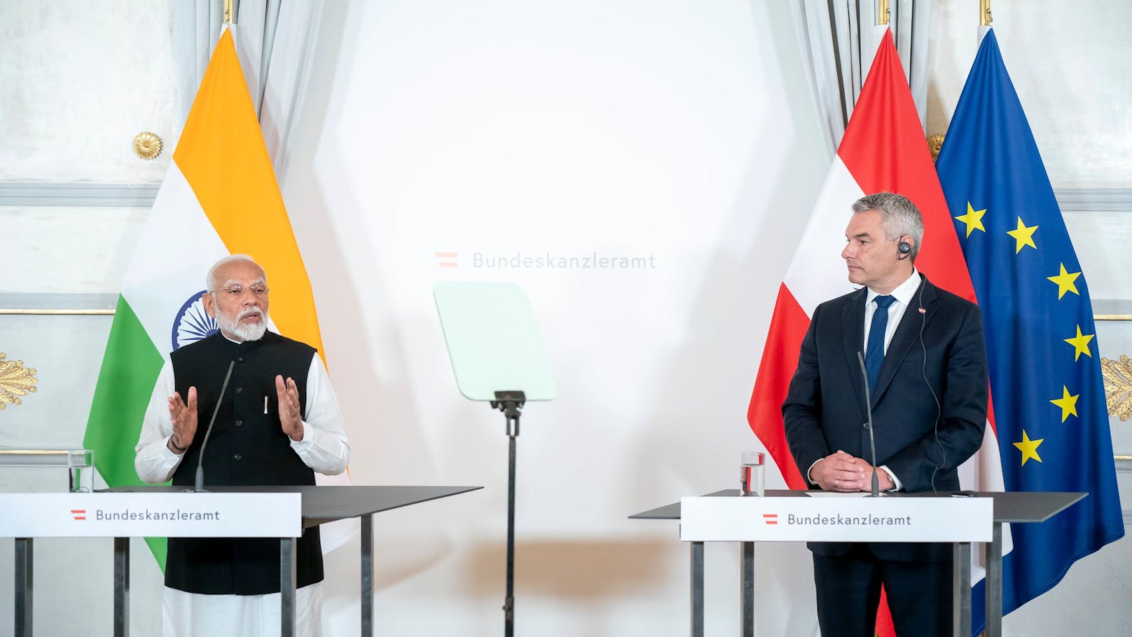 Karl Nehammer mit dem indischen Premierminister Narendra Modi. 