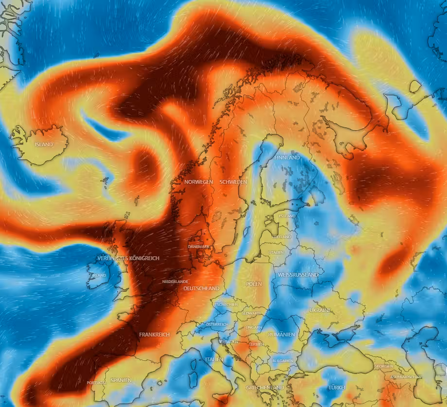 Eine große Schwefeldioxidwolke zieht am Sonntag über Teile Europas.