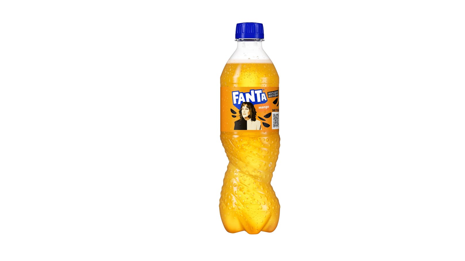 Fanta Mango Beetlejuice mit Konterfei von Catherine O'Hara (spielt Delia Deetz im Film).