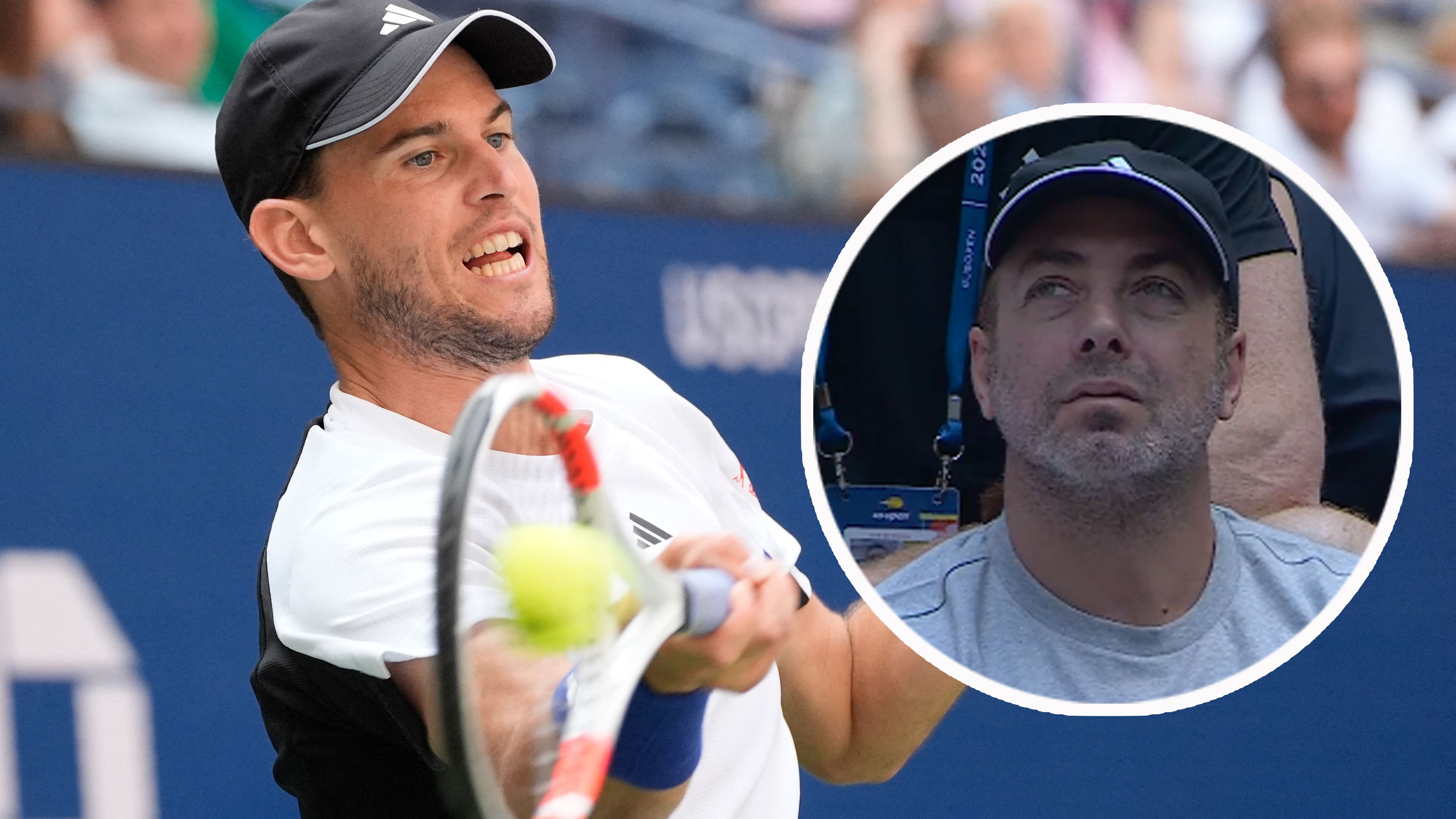 Dominic Thiem beim letzten US-Open-Auftritt. Besondere Geste: Ex-Trainer Nicolas Massu in der Thiem-Box.