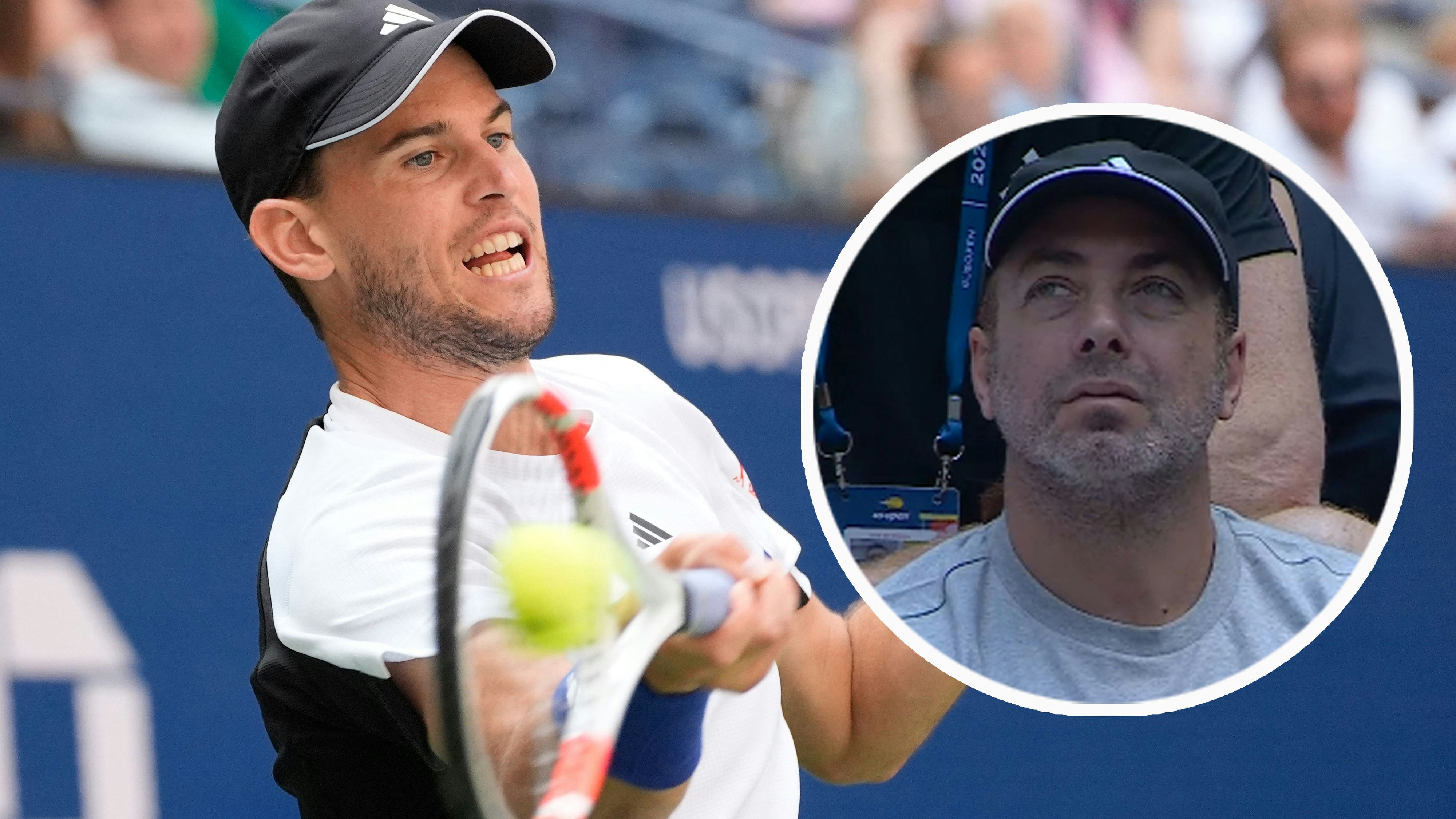 Dominic Thiem beim letzten US-Open-Auftritt. Besondere Geste: Ex-Trainer Nicolas Massu in der Thiem-Box.