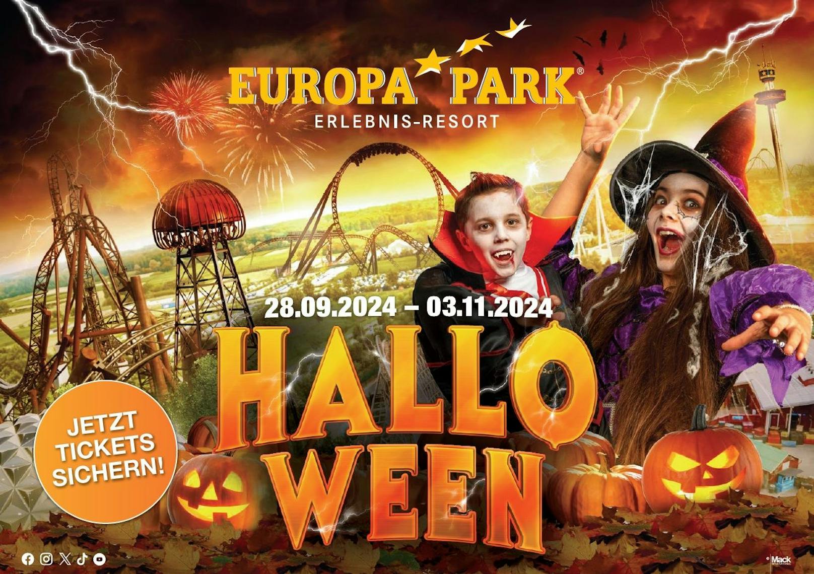 Halloween im Europa-Park Erlebnis-Resort: Deutschlands größter Freizeitpark feiert wieder die gruseligste Zeit des Jahres. Allerlei Hexen und Gespenster entführen die Besucher vom 28. September bis zum 03. November 2024 in eine einmalige Atmosphäre.