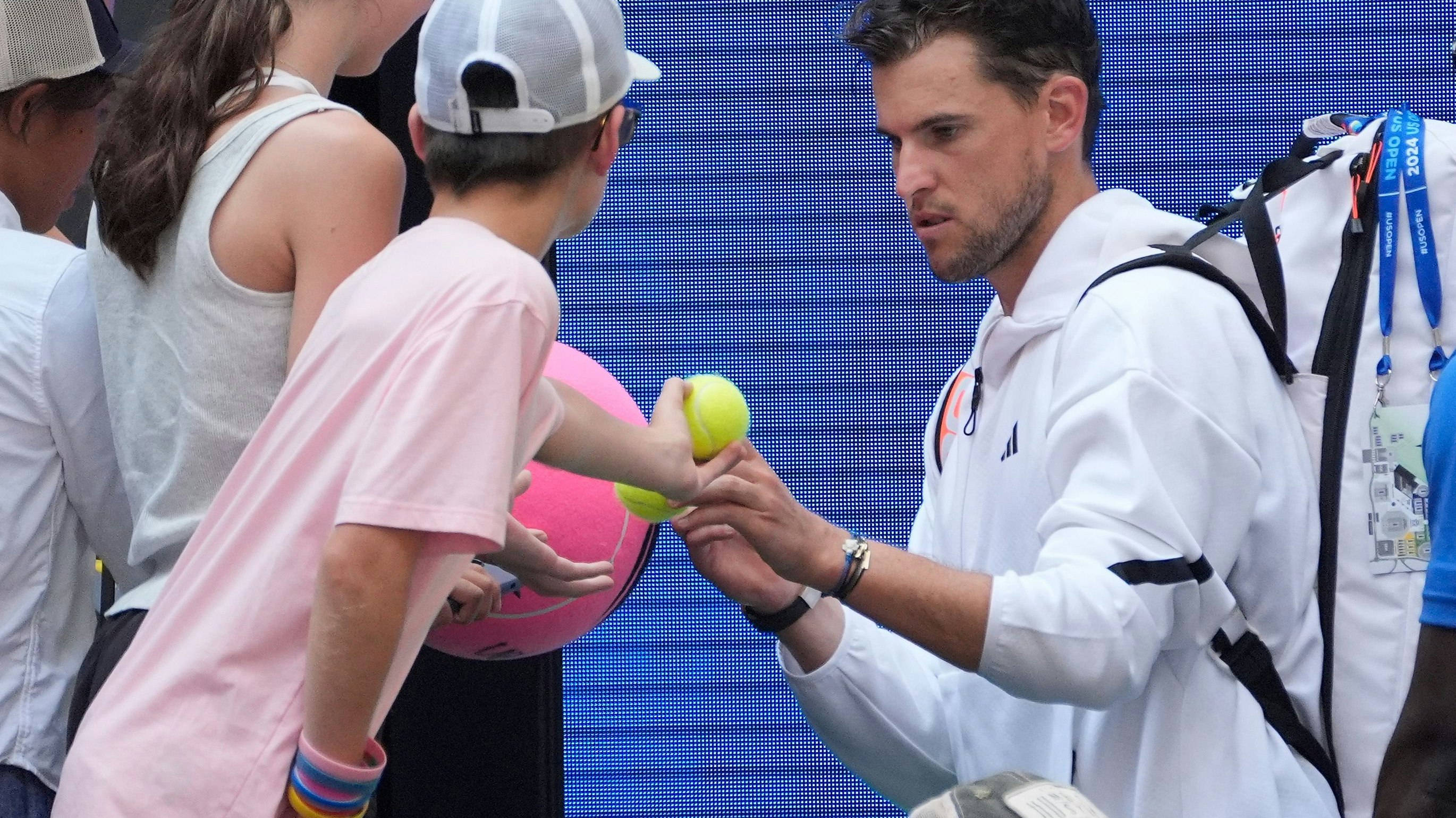 Aug 26, 2024; Flushing, NY, USA; Dominic Thiem of Austria after losing to Ben Shelton of the USA on day one of the 2024 U.S. Open tennis tournament at USTA Billie Jean King National Tennis Center. Mandatory Credit: Robert Deutsch-USA TODAY Sports