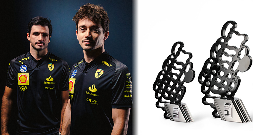 Die Ferrari-Stars in Schwarz, die Pokale sind gewöhnungsbedrüftig