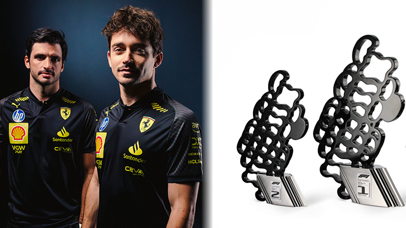 Die Ferrari-Stars in Schwarz, die Pokale sind gewöhnungsbedrüftig