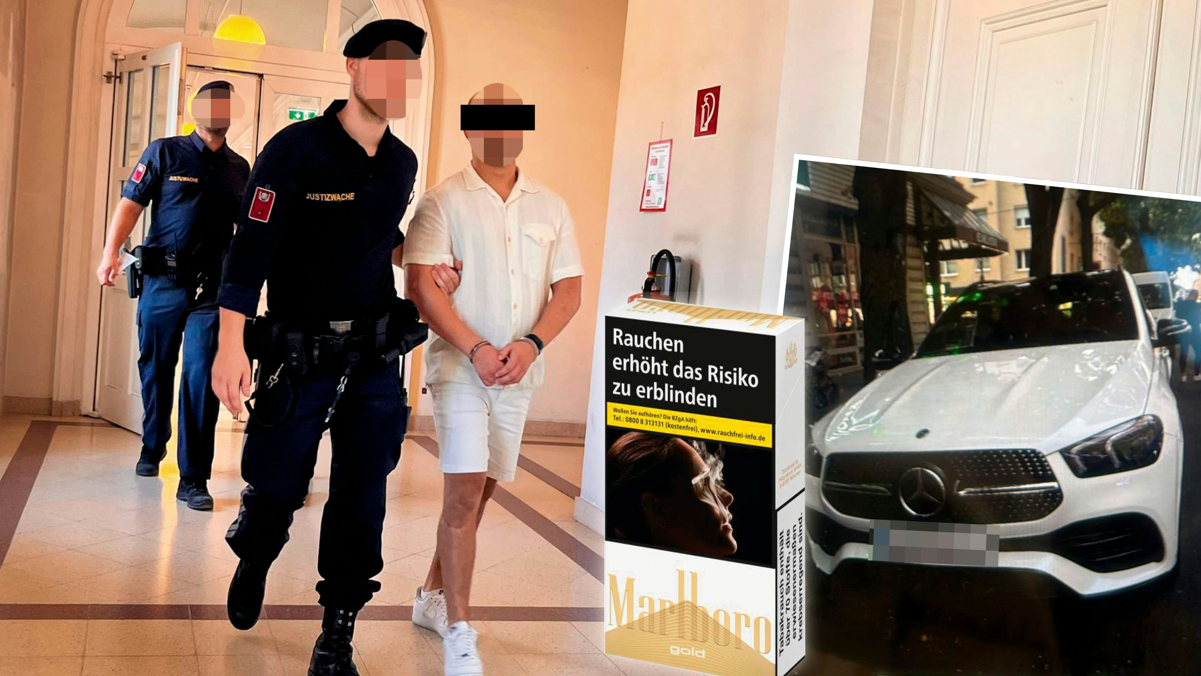 Die Auto-Knacker vor Gericht – aus dem Mercedes-SUV wurde eine Packung Tschick entwendet.