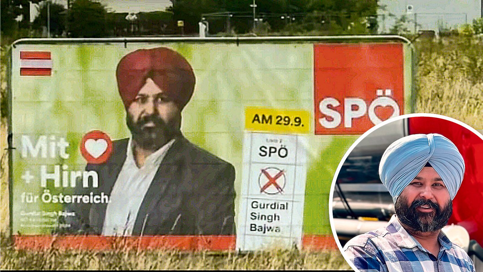 Wahlplakat und SPÖ-Stadtrat Gurdial Singh Bajwa