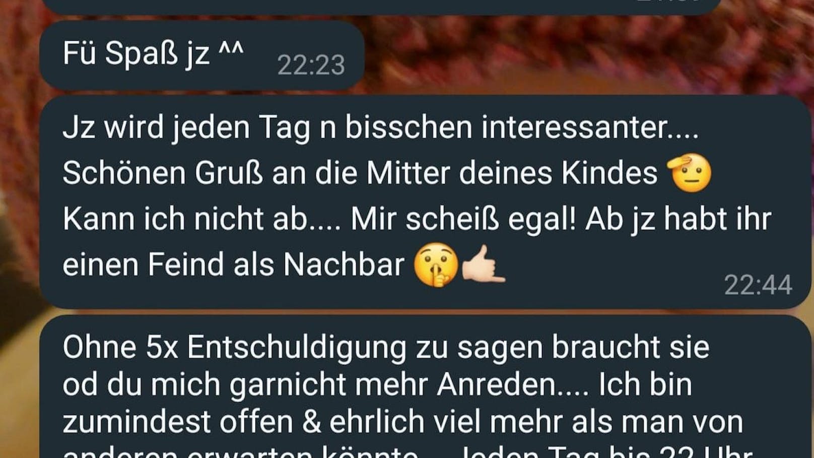 Der Nachbar kennt keine Grenzen mehr und machte auch per WhatsApp deutlich, dass die junge Familie nun einen "Feind als Nachbar" habe