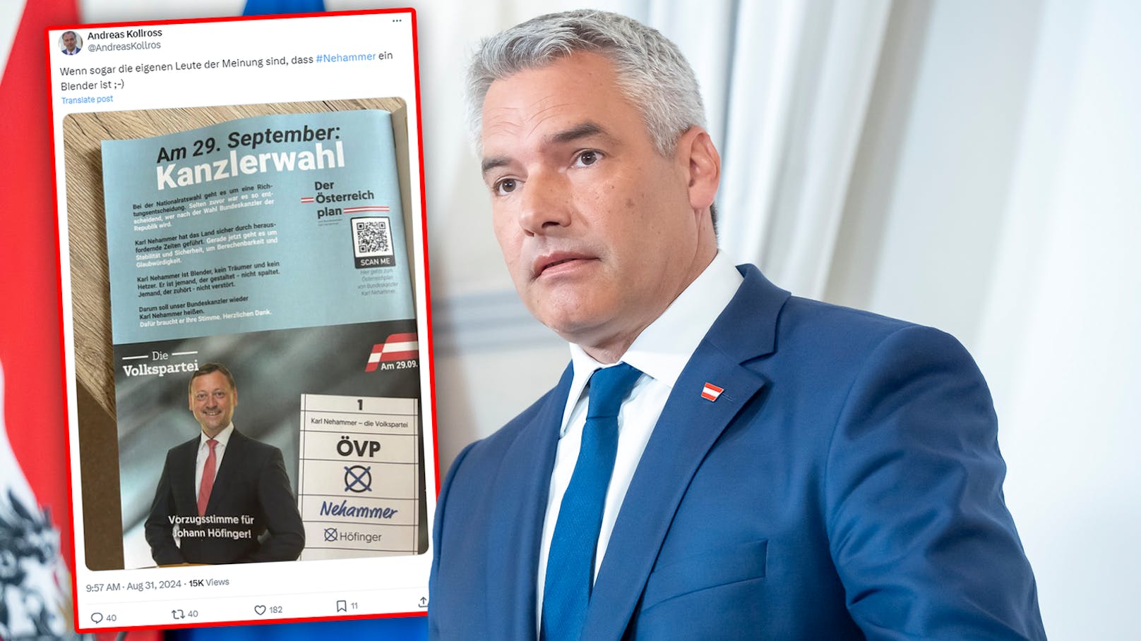 Panne: ÖVP-Kandidat bezeichnet Nehammer als "Blender"