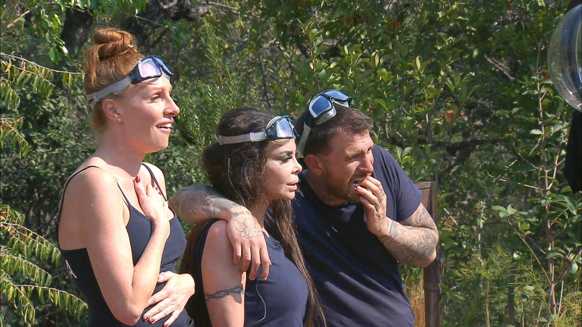 (v.l.n.r.) Georgina, Kader und Gigi sind die letzten drei Prominenten, die sich im Finale den Ekelprüfungen stellen.
