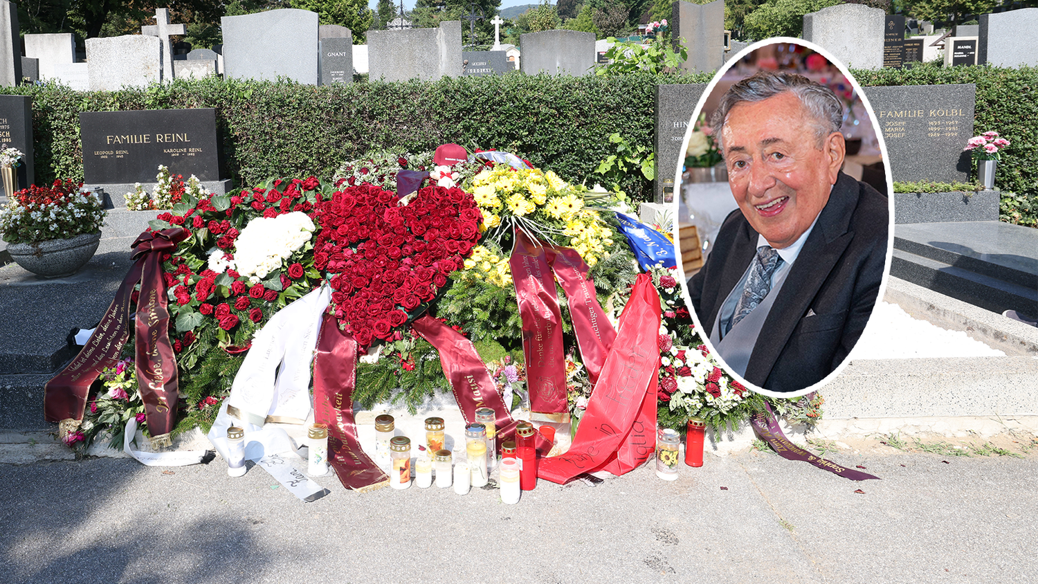 Heute.at - Richard Lugners Grab übersät mit Blumen und Kerzen