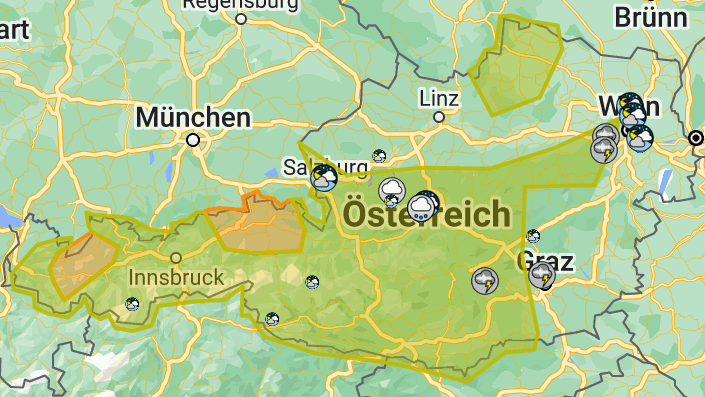 Heute.at - Gewitterzellen peitschen jetzt Sintflut-Regen ins Land