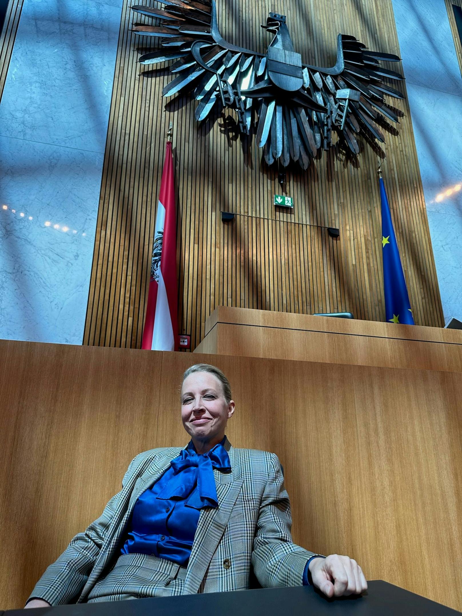 Die Österreicherin macht es sich im Parlament bequem.