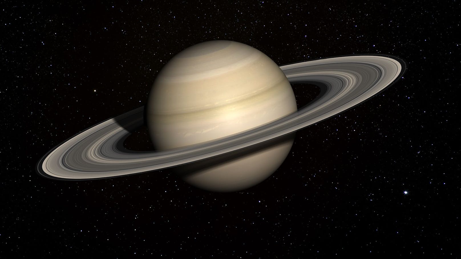 Saturn ist der sechste Planet von der Sonne und bekannt für sein Ringsystem, das hauptsächlich aus Eispartikeln und Gesteinsbrocken besteht.