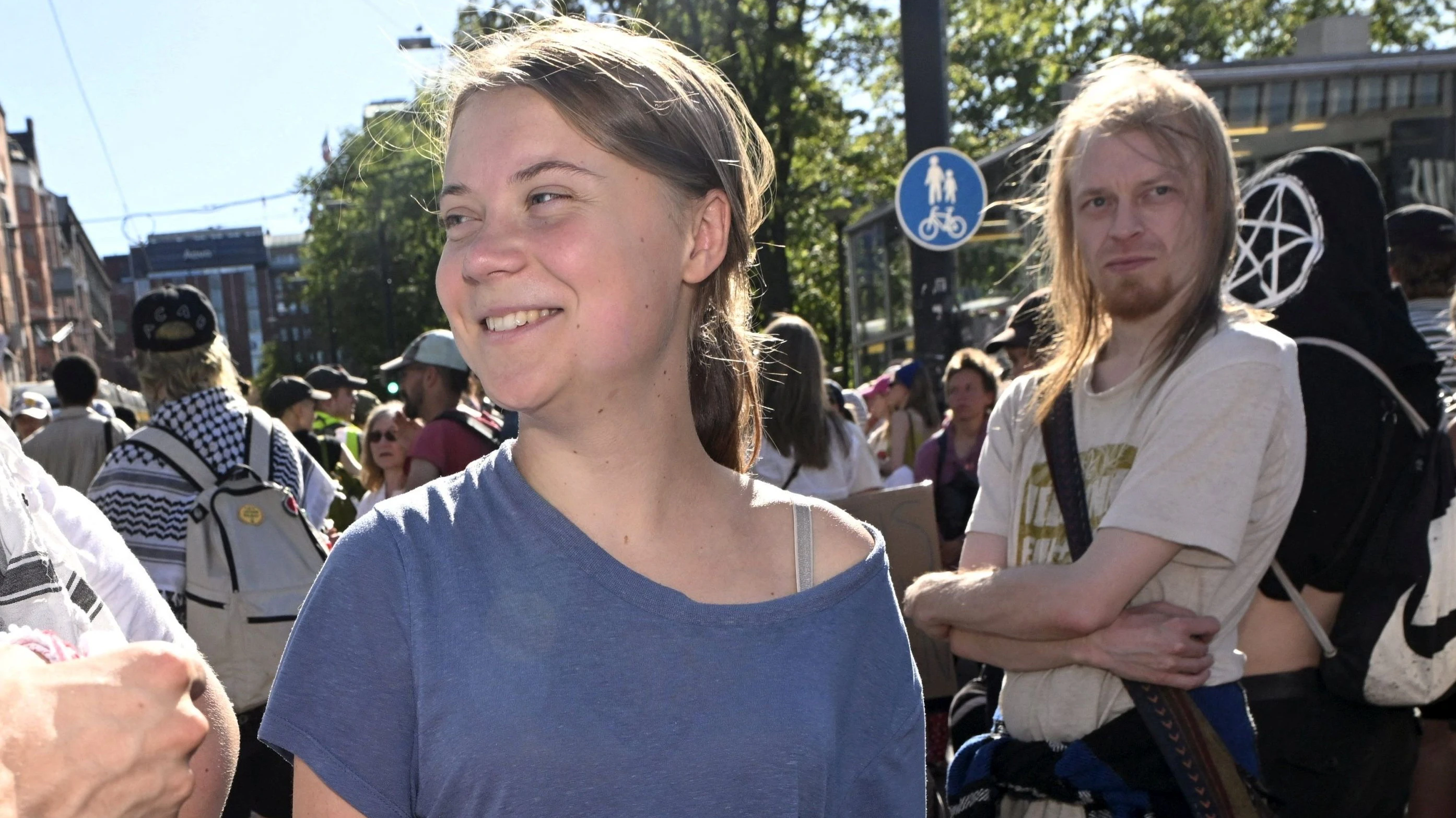 Swedish climate activist Greta Thunberg attends Storm Warning demonstration by Extinction Rebellion Finland in Helsinki, Finland on June 25, 2024. Lehtikuva/MIKKO STIGvia REUTERS      ATTENTION EDITORS - THIS IMAGE WAS PROVIDED BY A THIRD PARTY. NO THIRD PARTY SALES. NOT FOR USE BY REUTERS THIRD PARTY DISTRIBUTORS. FINLAND OUT. NO COMMERCIAL OR EDITORIAL SALES IN FINLAND.