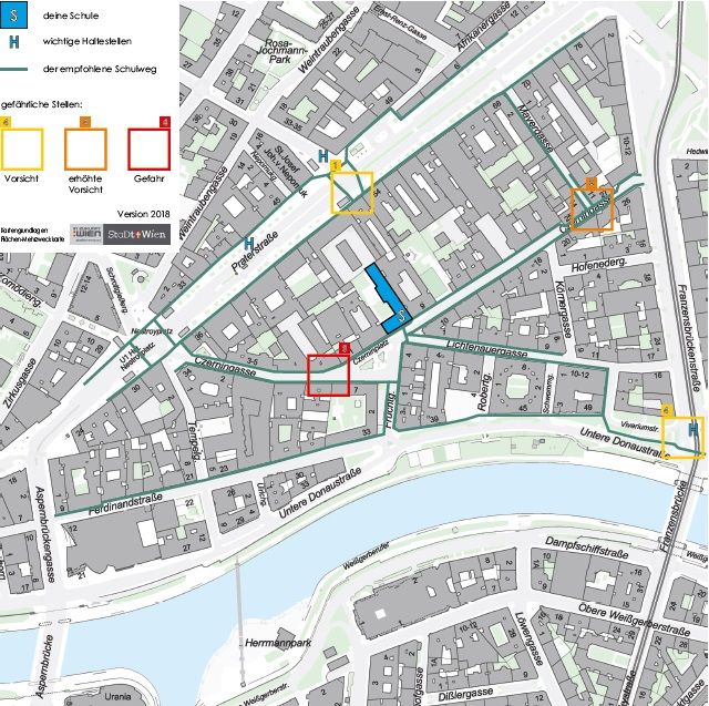 Schulwegplan der Czerningasse im Wiener 2. Gemeindebezirk