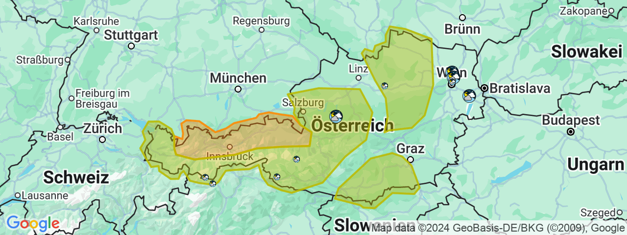 Die aktuelle Unwetter-Karte für Österreich. 