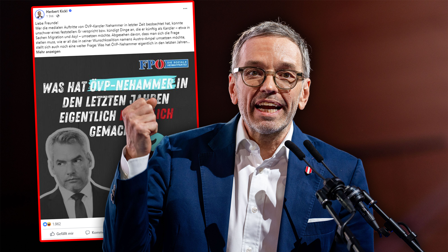 FPÖ-Chef Herbert Kickl kritisiert die Arbeit des Bundeskanzlers scharf.