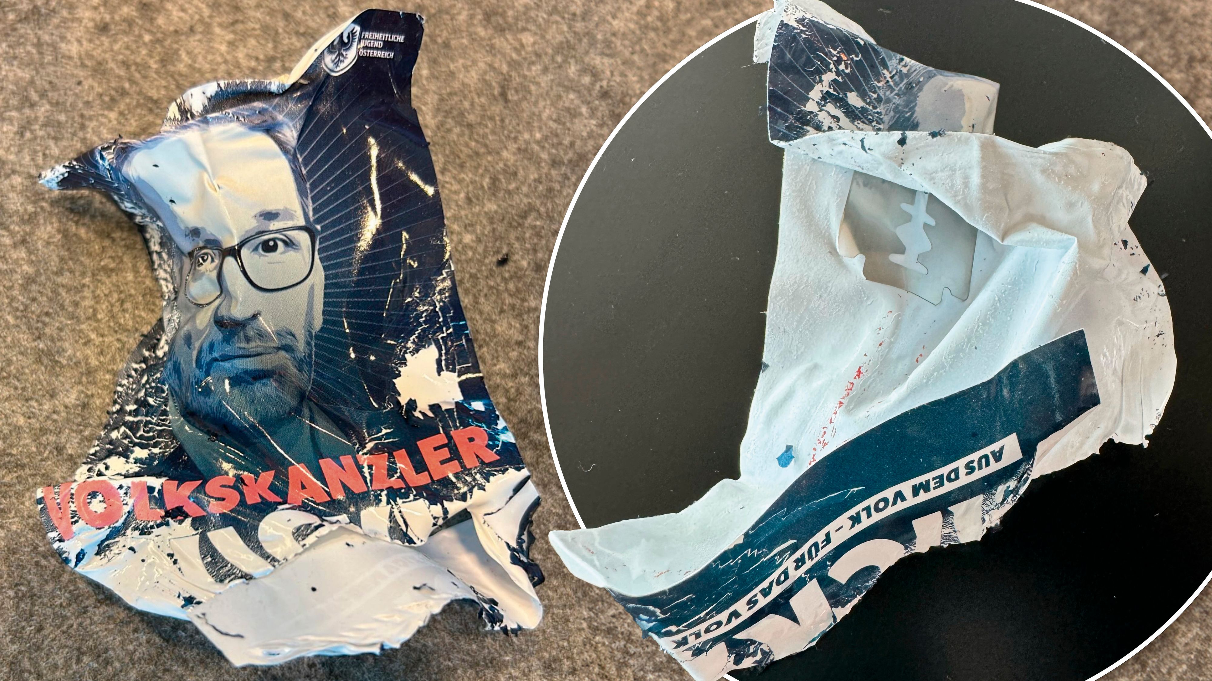 Auf einem Sticker der Freiheitlichen Jugend befand sich eine Rasierklinge.