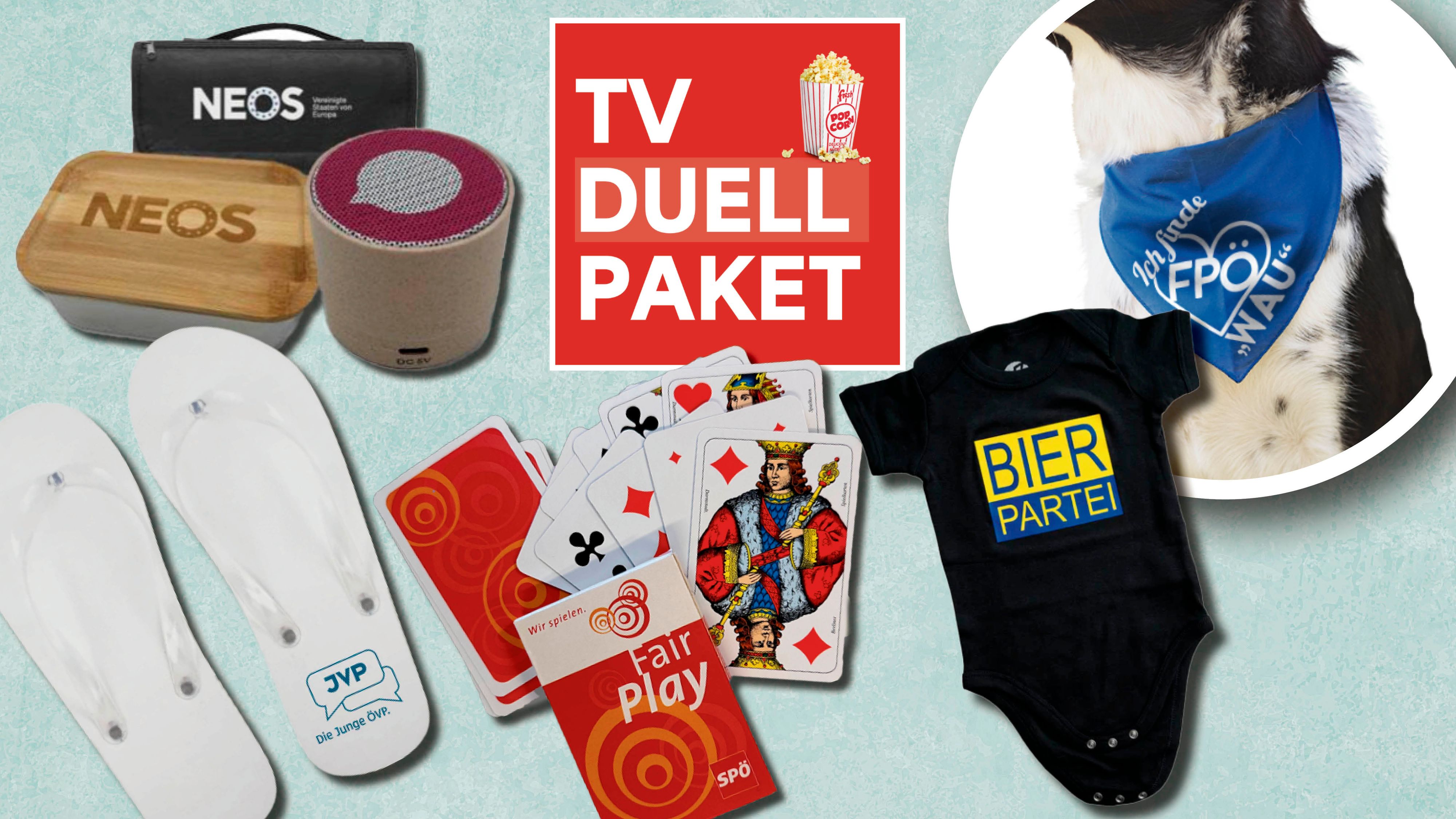 Online-Shopping für den Nationalratswahlkampf: Die Parteien bieten jetzt jede Menge Fanartikel.