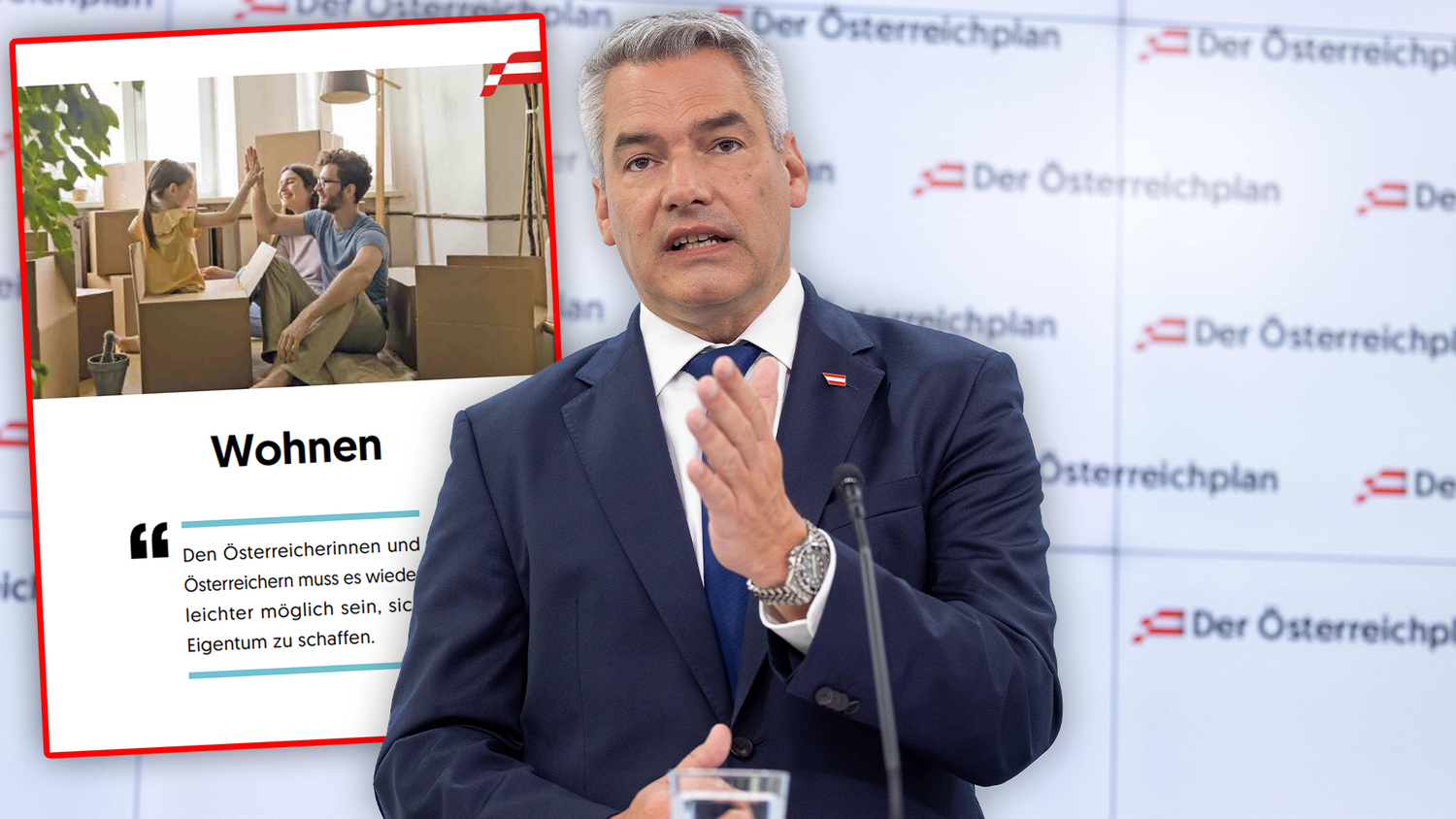 Bundeskanzler Karl Nehammer will Wohnen in Österreich für alle leistbar machen.