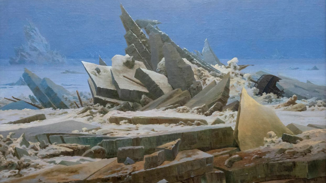 Berstendes Eis im Gemälde "Das Eismeer" nimmt die Schmelze der Polkappen vorweg.