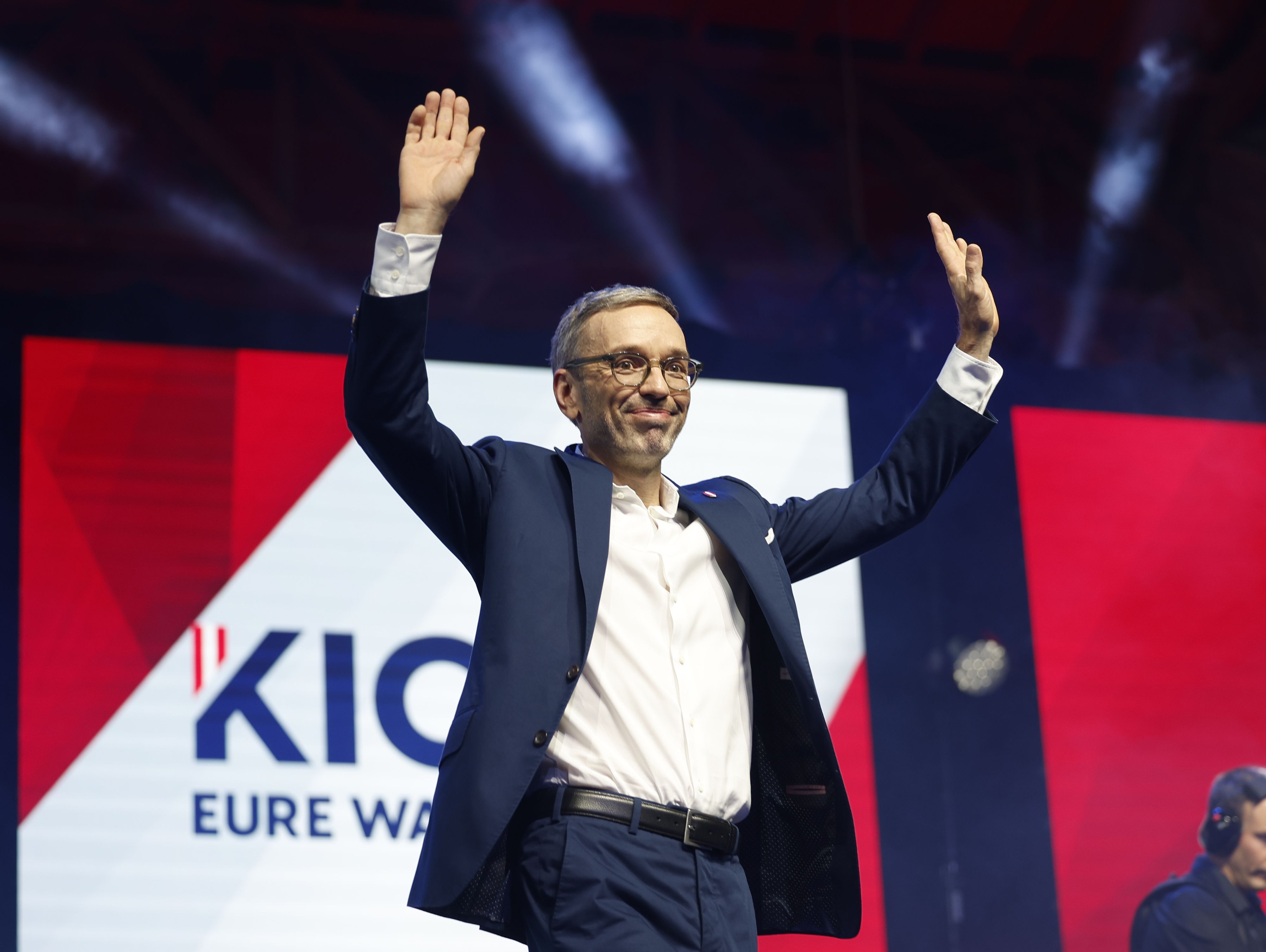 FPÖ-Chef Herbert Kickl beim blauen Wahlauftakt in der Grazer Messe am 7. September 2024.