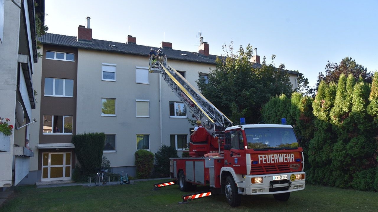 Feuerwehr rettet Vogel aus Dachrinne